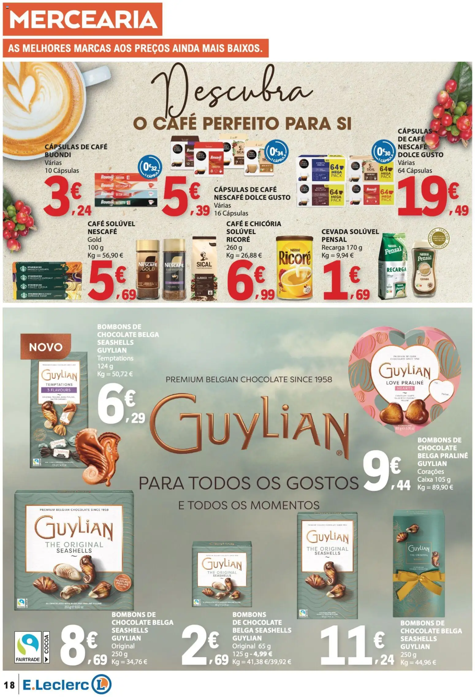 E.Leclerc folheto │ válido de 26.03.2026 | Página: 18 | Produtos: Café solúvel, Caixa, Café, Chocolate