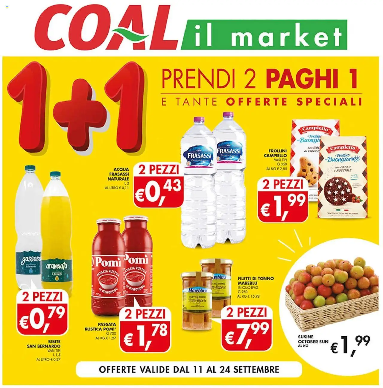 Volantino Coal del 11.09.2025 | Pagina: 1 | Prodotti: Tonno, Bibite, Cacao, Susine