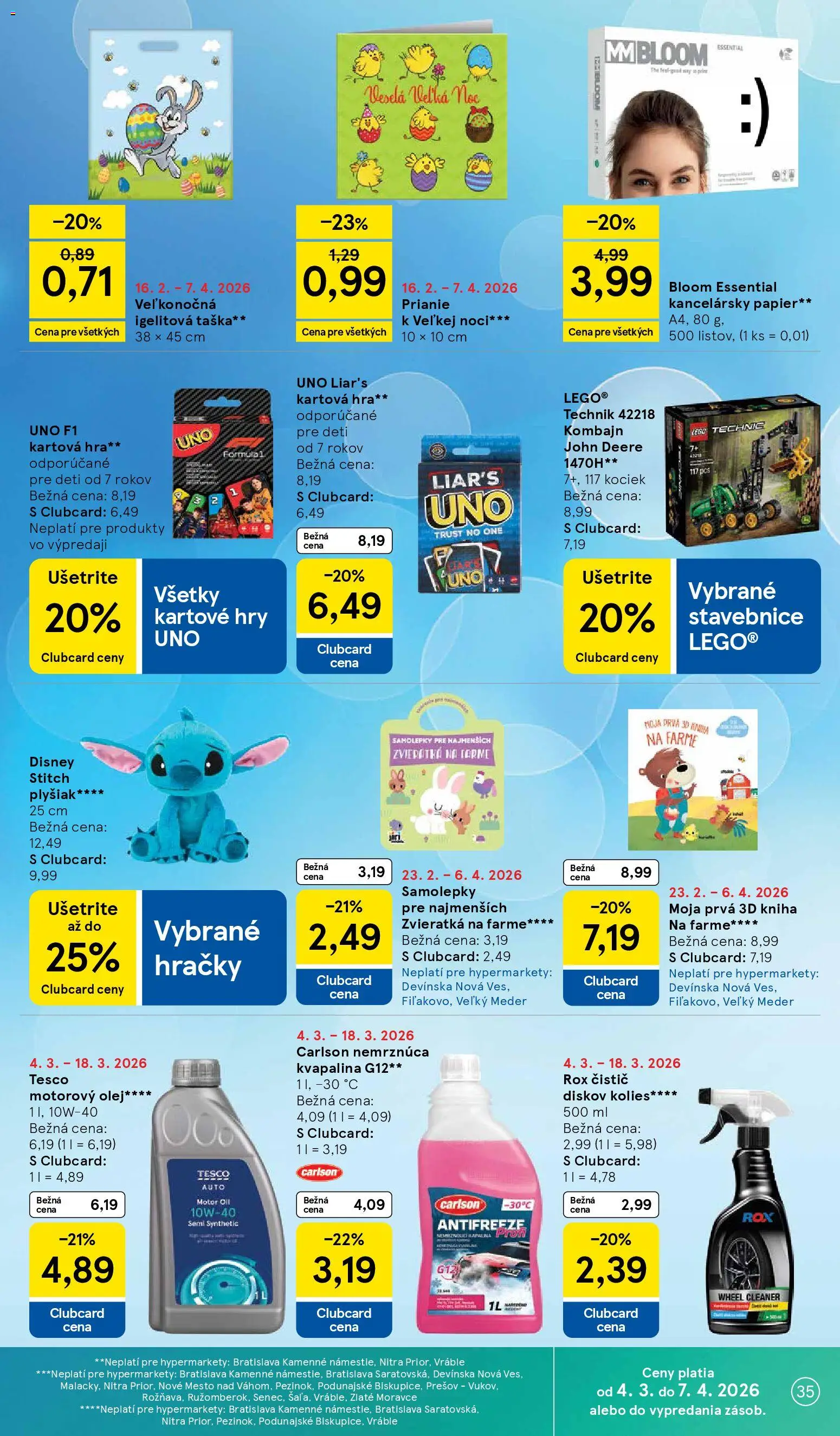 Nové Tesco akcie – leták je platný od 04.03.2026 | Strana: 35 | Produkty: Olej, Kancelársky papier, Kniha, Hra