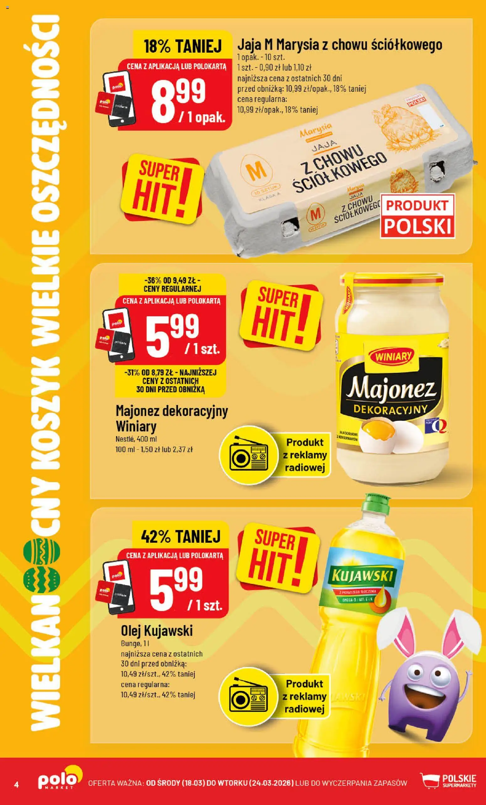 POLOmarket gazetka od 18.03.2026 | Strona: 4 | Produkty: Olej kujawski, Olej, Majonez, Jaja