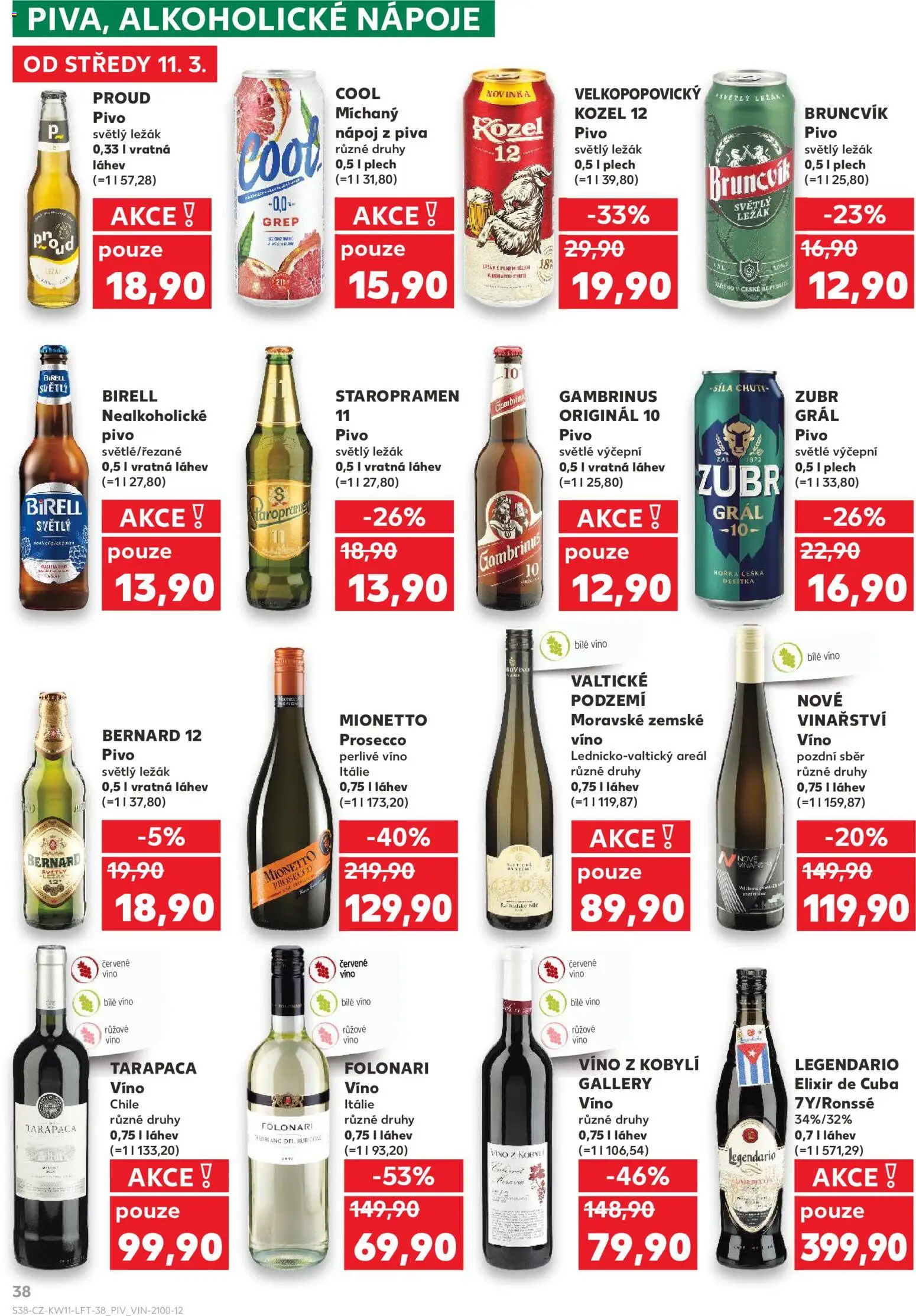 Kaufland leták - Liberec od 11.03.2026 | Strana: 38 | Produkty: Birell, Grep, Velkopopovický Kozel, Alkoholické nápoje