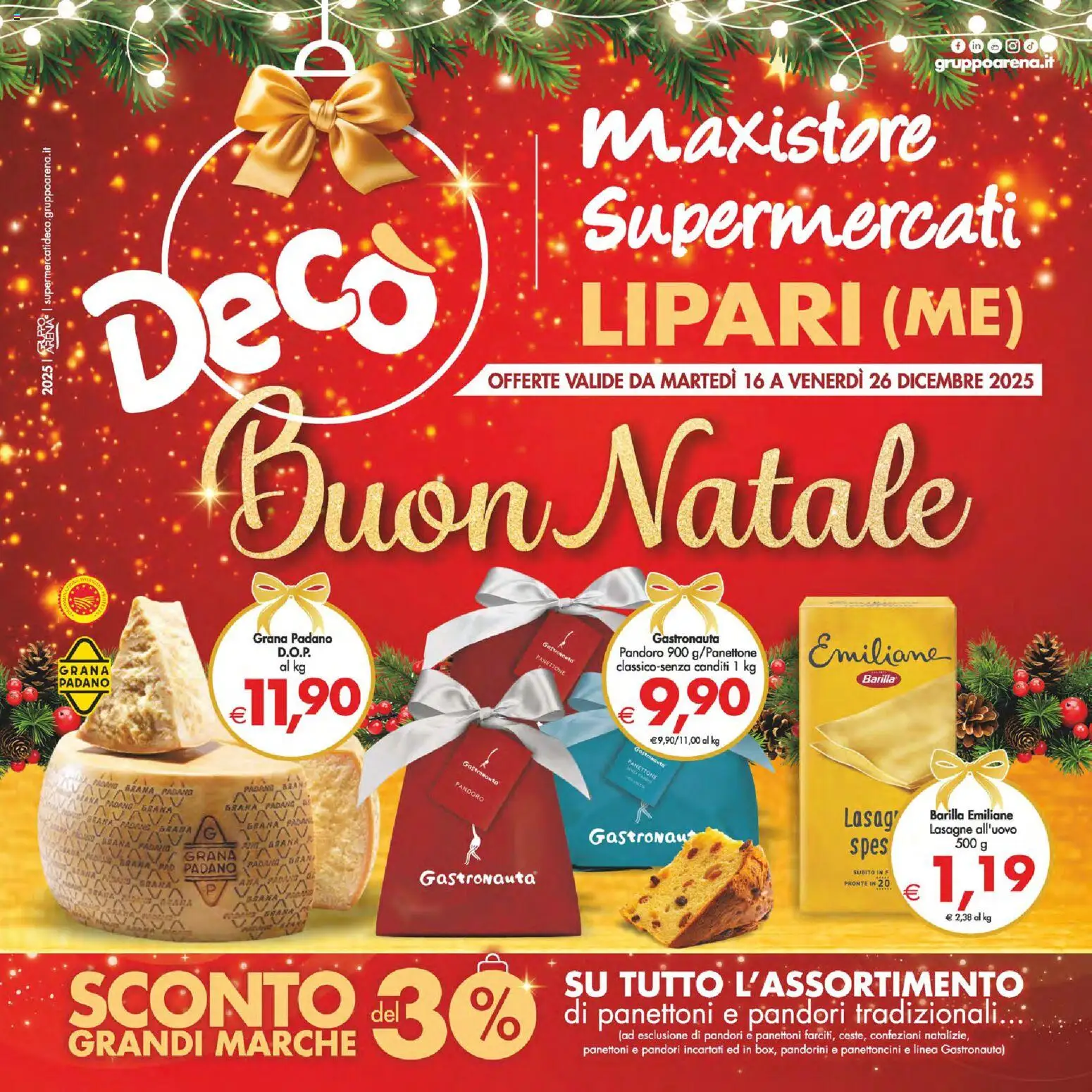 Volantino Decò del 16.12.2025 | Pagina: 1 | Prodotti: Pandoro, Panettone, Grana Padano