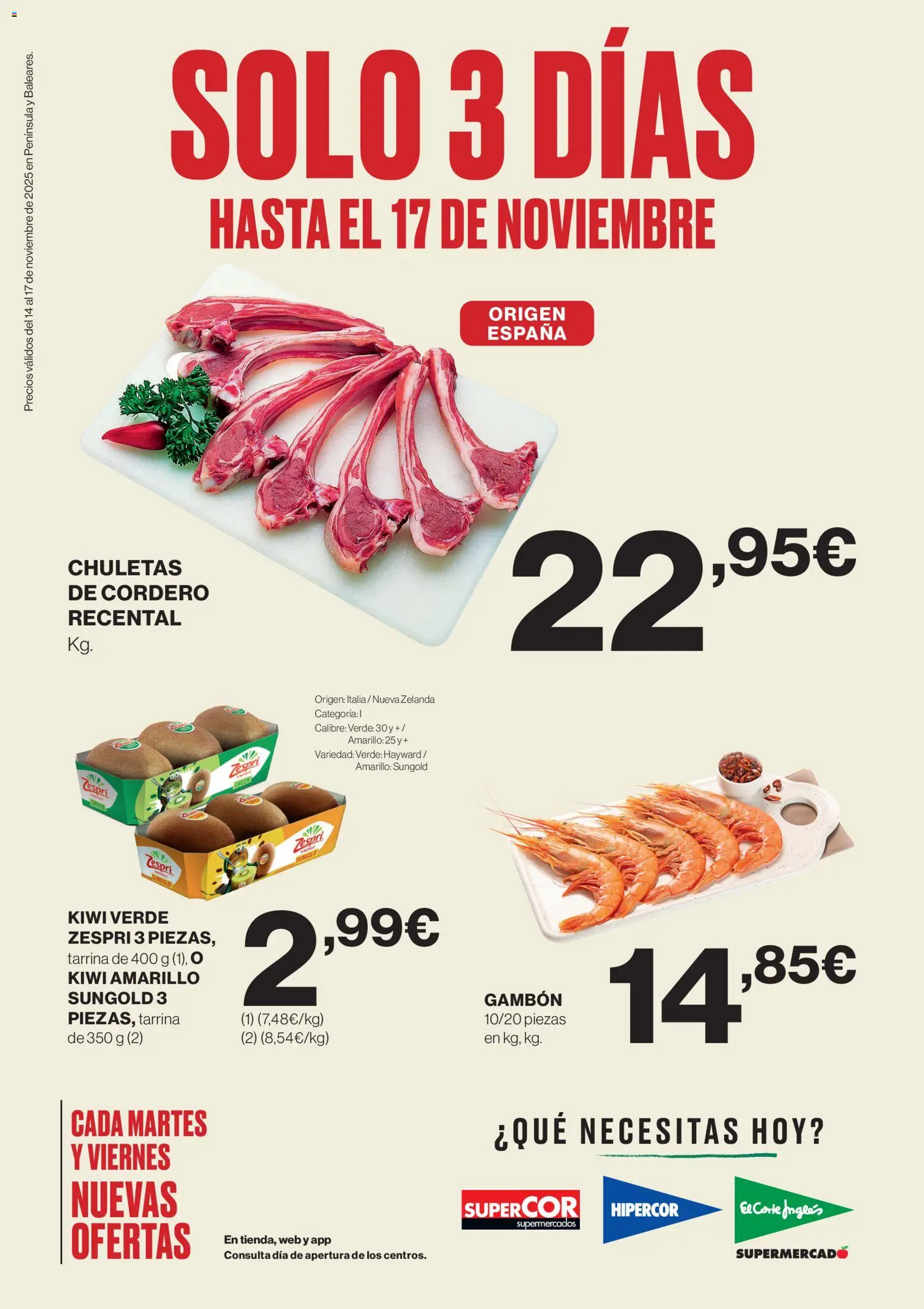 Supercor Península y Baleares │ válido desde el 14.11.2025 | Página: 1 | Productos: Chuletas de cordero, Kiwi, Φίλτρο καφέ