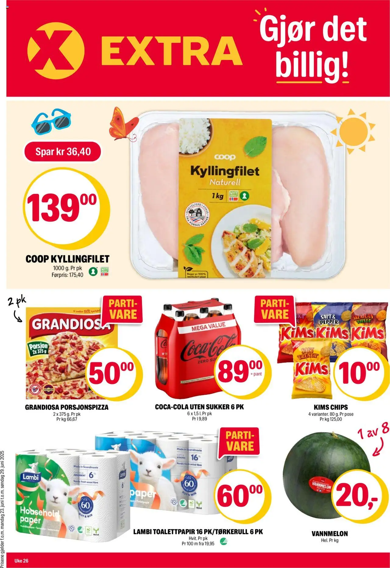  | Side: 1 | Produkter: Toalettpapir, Pizza, Vannmelon, Кришка