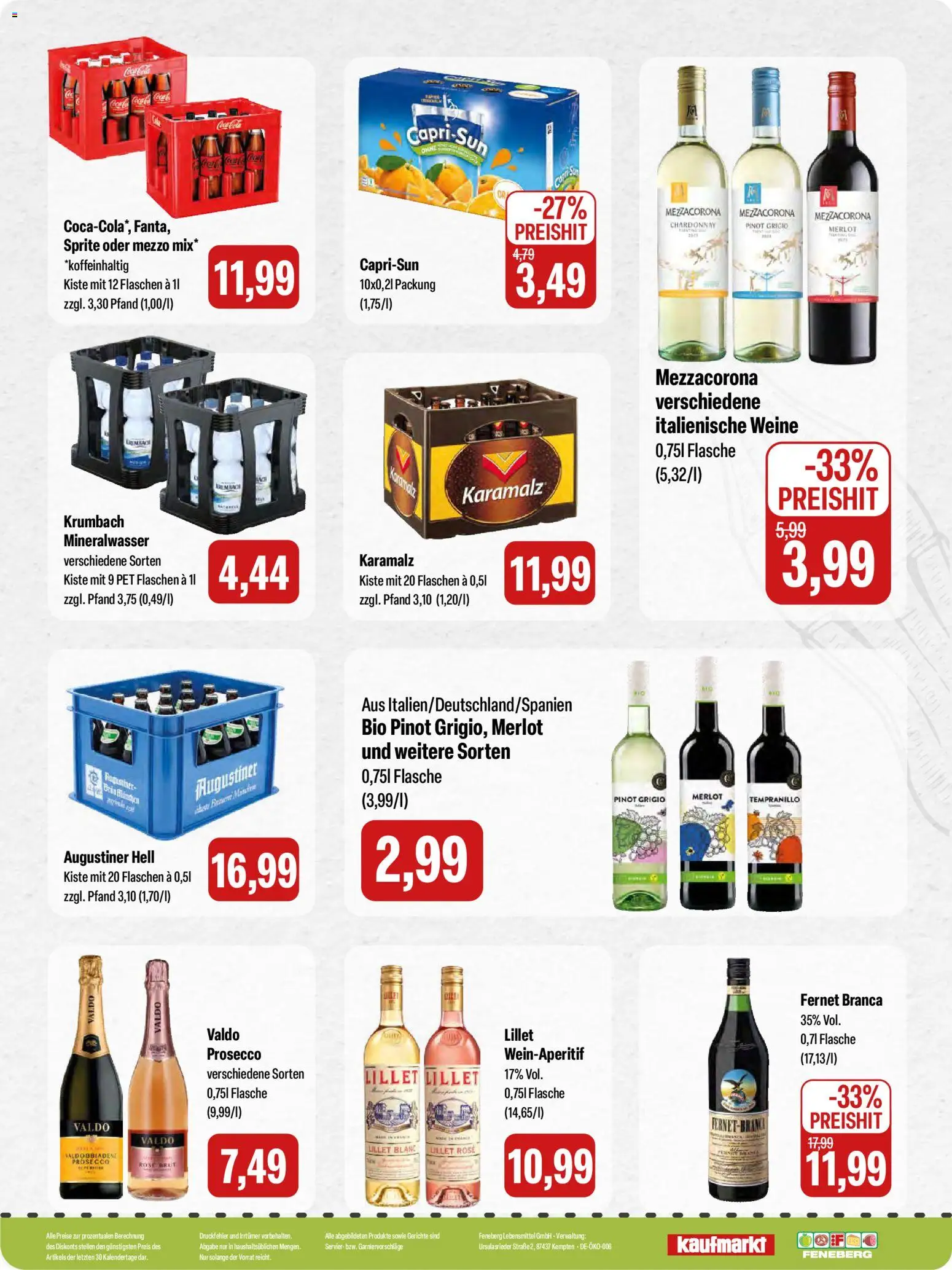 Feneberg Angebote – gültig ab 15.01.2026 | Seite: 16 | Produkte: Sprite, Merlot, Prosecco, Fernet branca