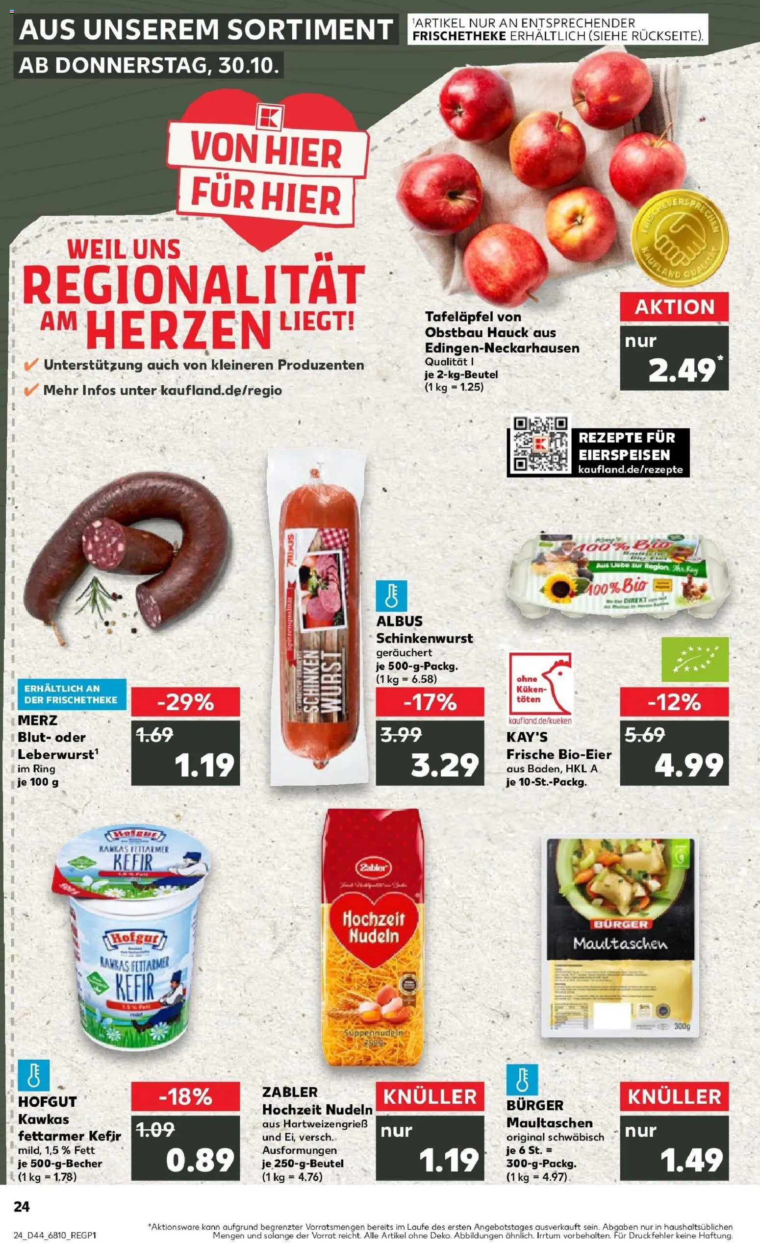 Kaufland prospekt Mannheim	 – gültig ab 30.10.2025 | Seite: 24 | Produkte: Kefir, Wurst, Schinken, Maultaschen