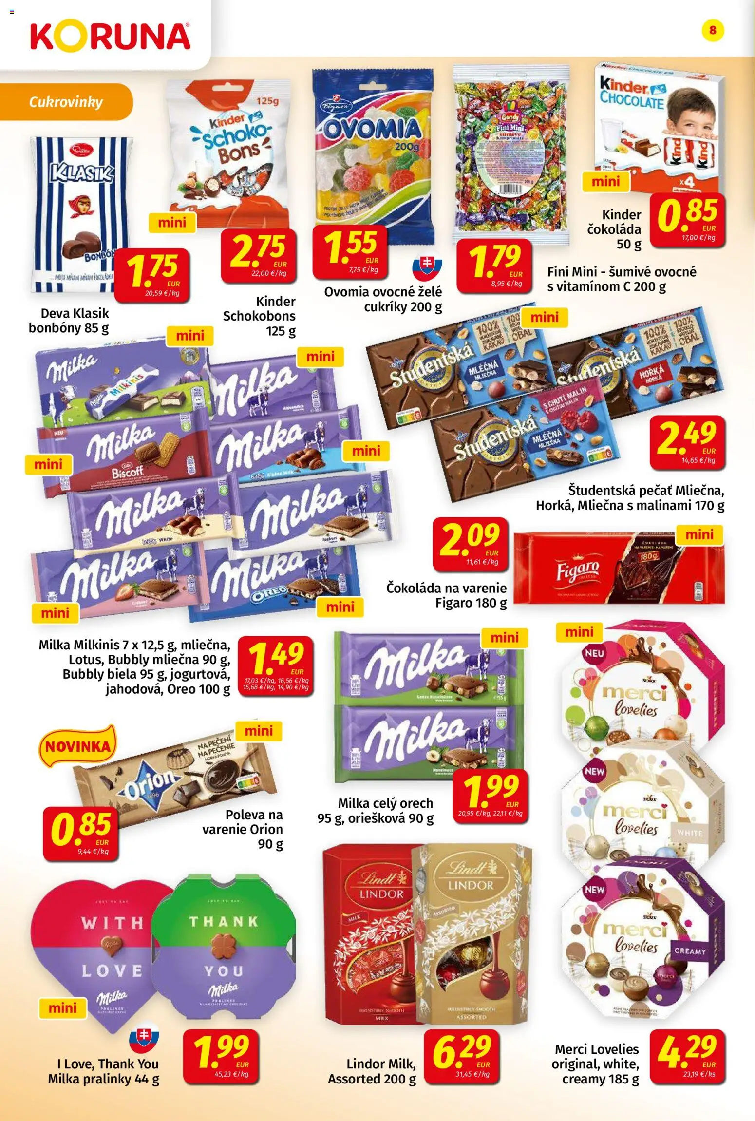 Nové Koruna akcie – leták je platný od 07.11.2025 | Strana: 8 | Produkty: Lindor, Lindt, Merci, Študentská pečať