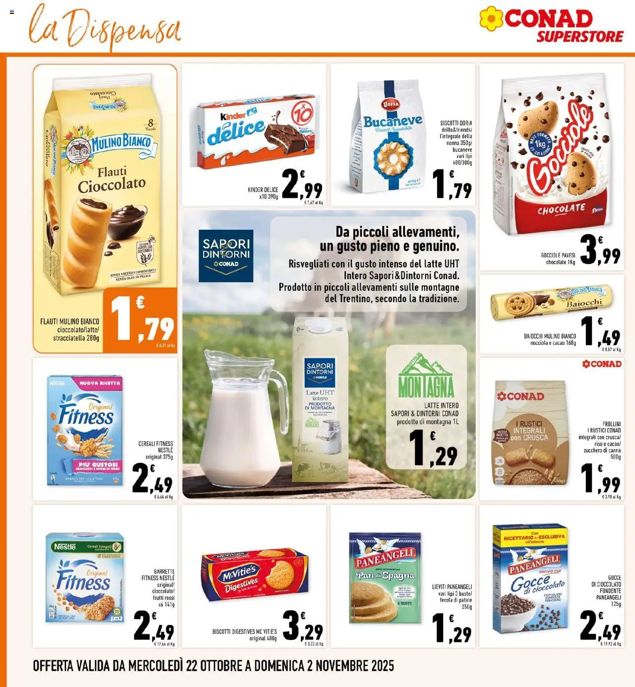 Volantino Conad del 22.10.2025 | Pagina: 16 | Prodotti: Zucchero, Latte, Rustici, Frollini