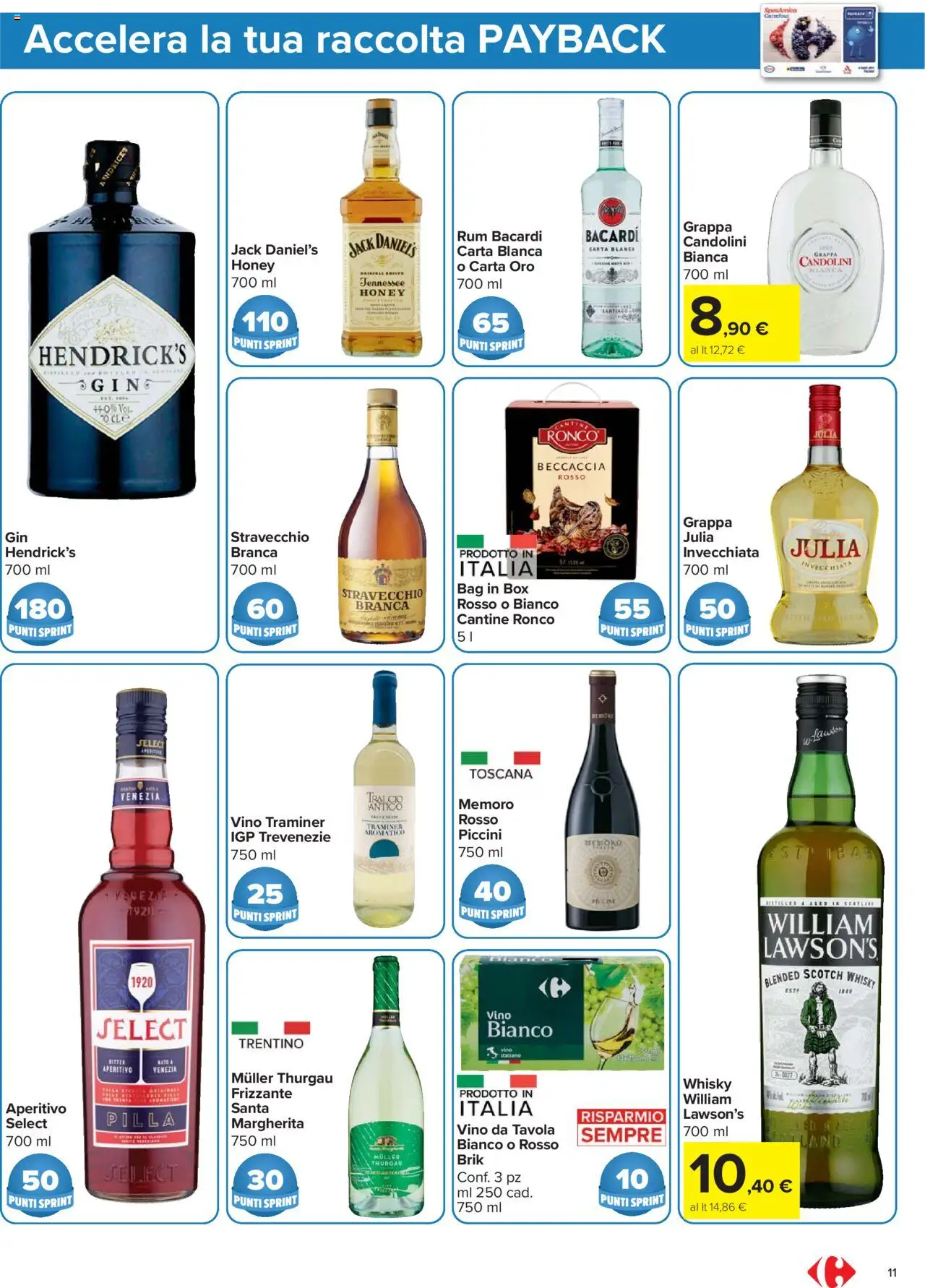 Volantino Carrefour del 20.10.2025 | Pagina: 11 | Prodotti: Whisky, Rum, Grappa, Aperitivo