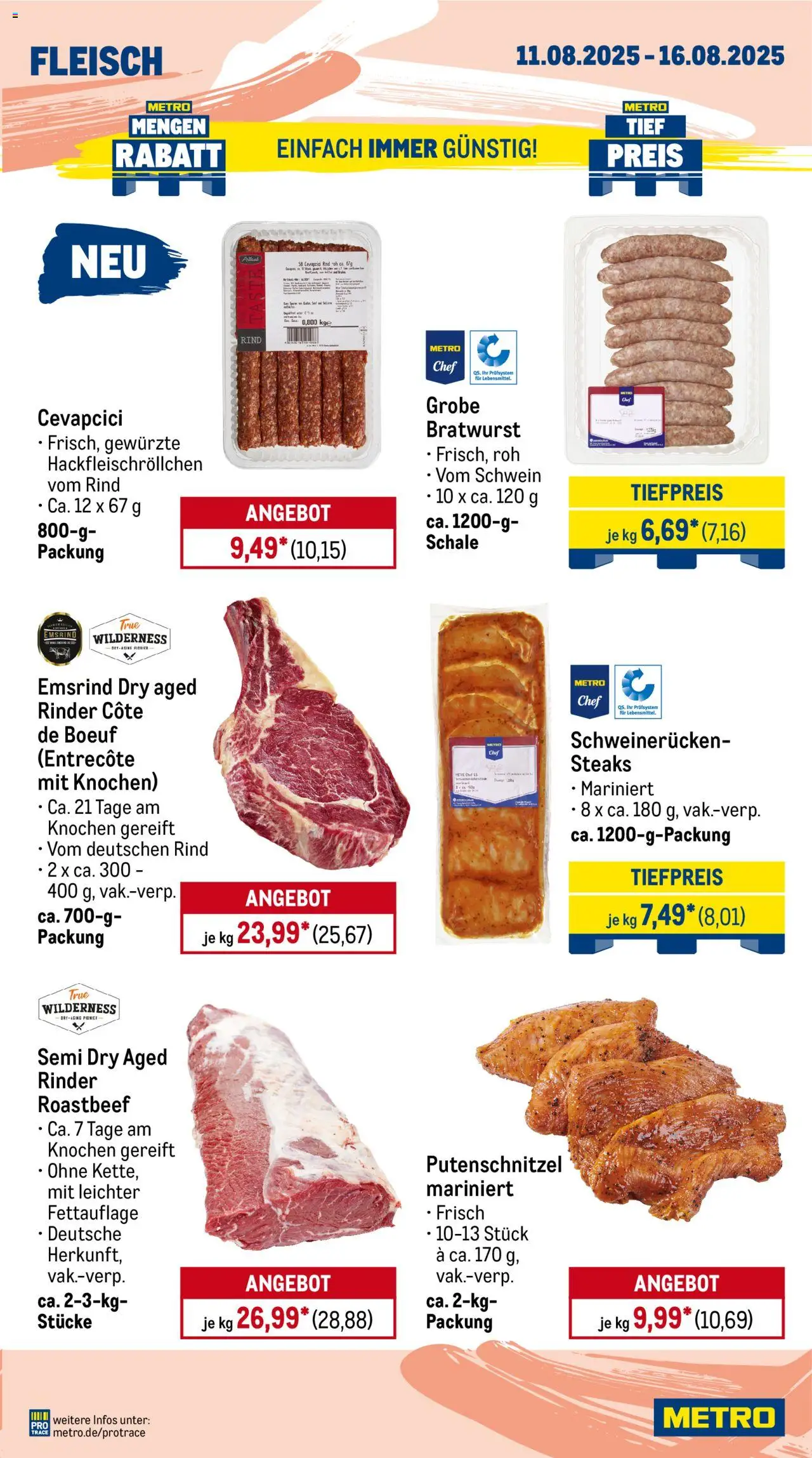 Metro Prospekt 	 - gültig ab dem 11.08.2025 | Seite: 3 | Produkte: Bratwurst, Entrecote, Putenschnitzel, Fleisch