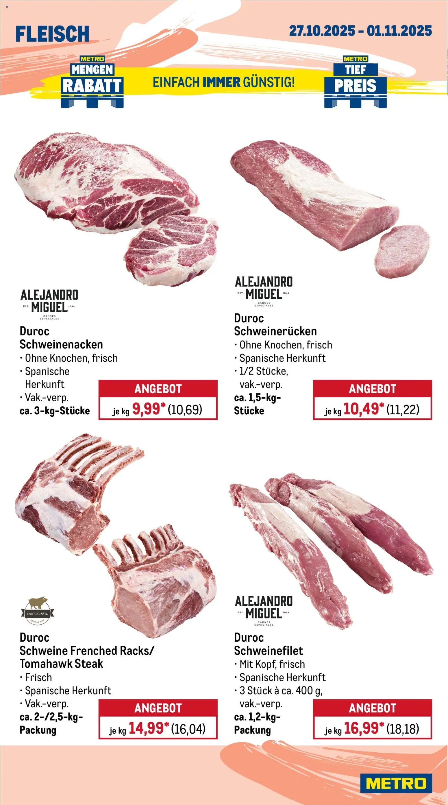 Metro Prospekt 	 – gültig ab 27.10.2025 | Seite: 4 | Produkte: Schweinenacken, Schweinefilet, Schweinerucken, Steak