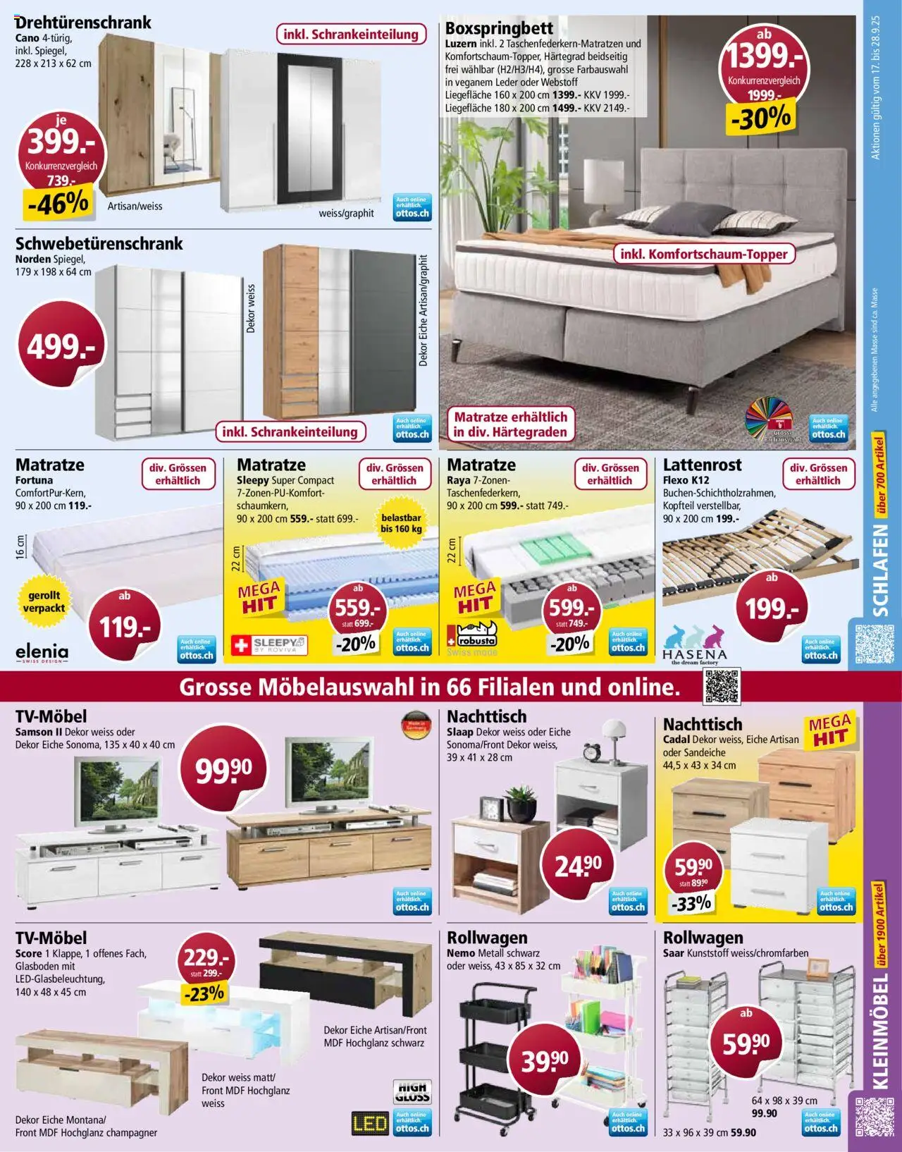 Otto's Aktionen – gültig ab 17.09.2025 | Seite: 9 | Produkte: Matratze, Nachttisch, Lattenrost, Drehtürenschrank