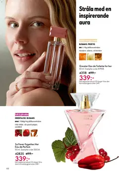 Greater Eau de Toilette for her, 50 ml. Sample code 43968. Blommig, fruktig. Hög doftkoncentration mandarin, tuberos, vit bärnsten - Förhandsvisning av reklamblad från butik Oriflame aktuell från 29.10.2025 | Sida: 66