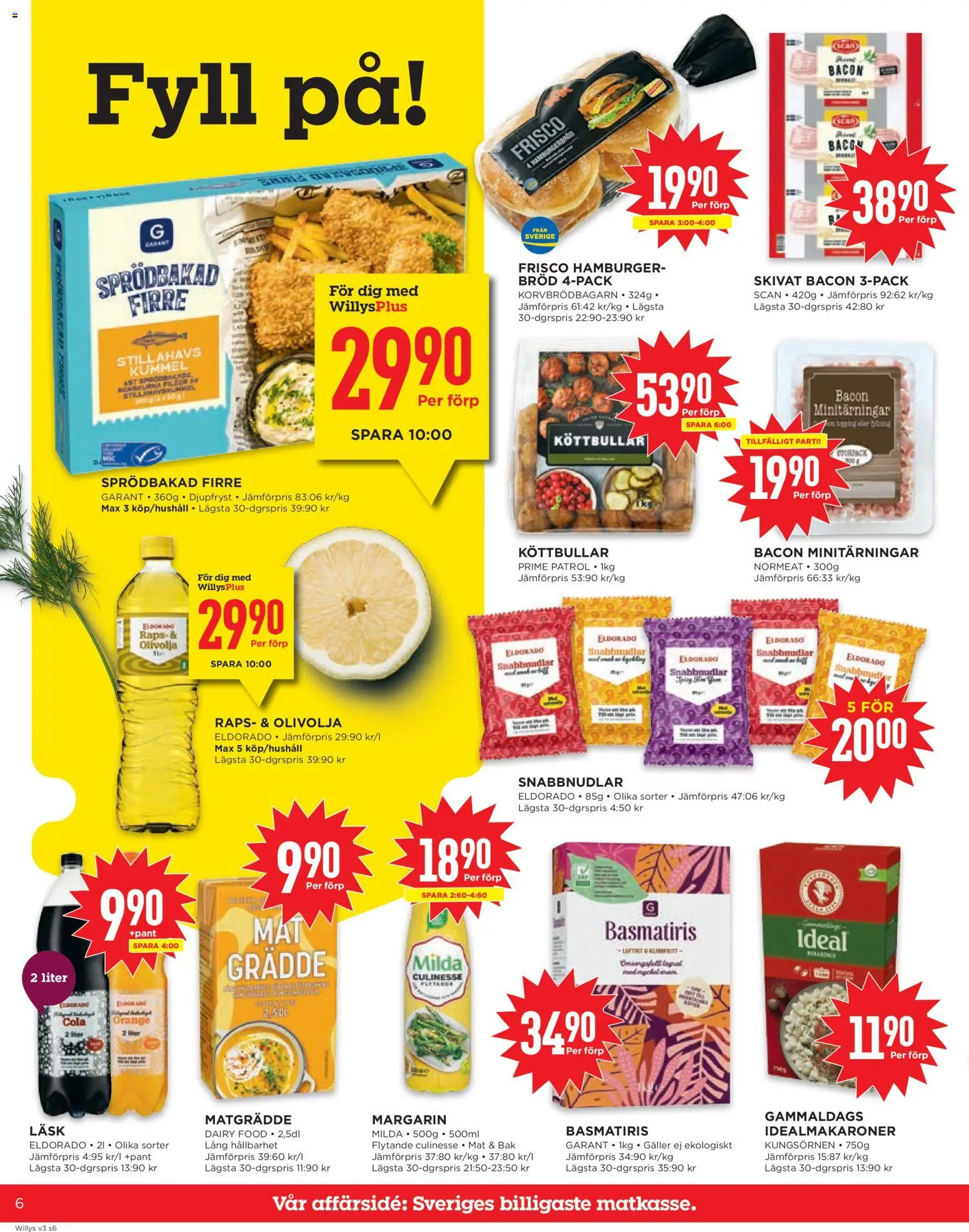 Willys reklamblad aktuell från 12.01.2026 | Sida: 6 | Produkter: Köttbullar, Galler, Margarin, Bröd