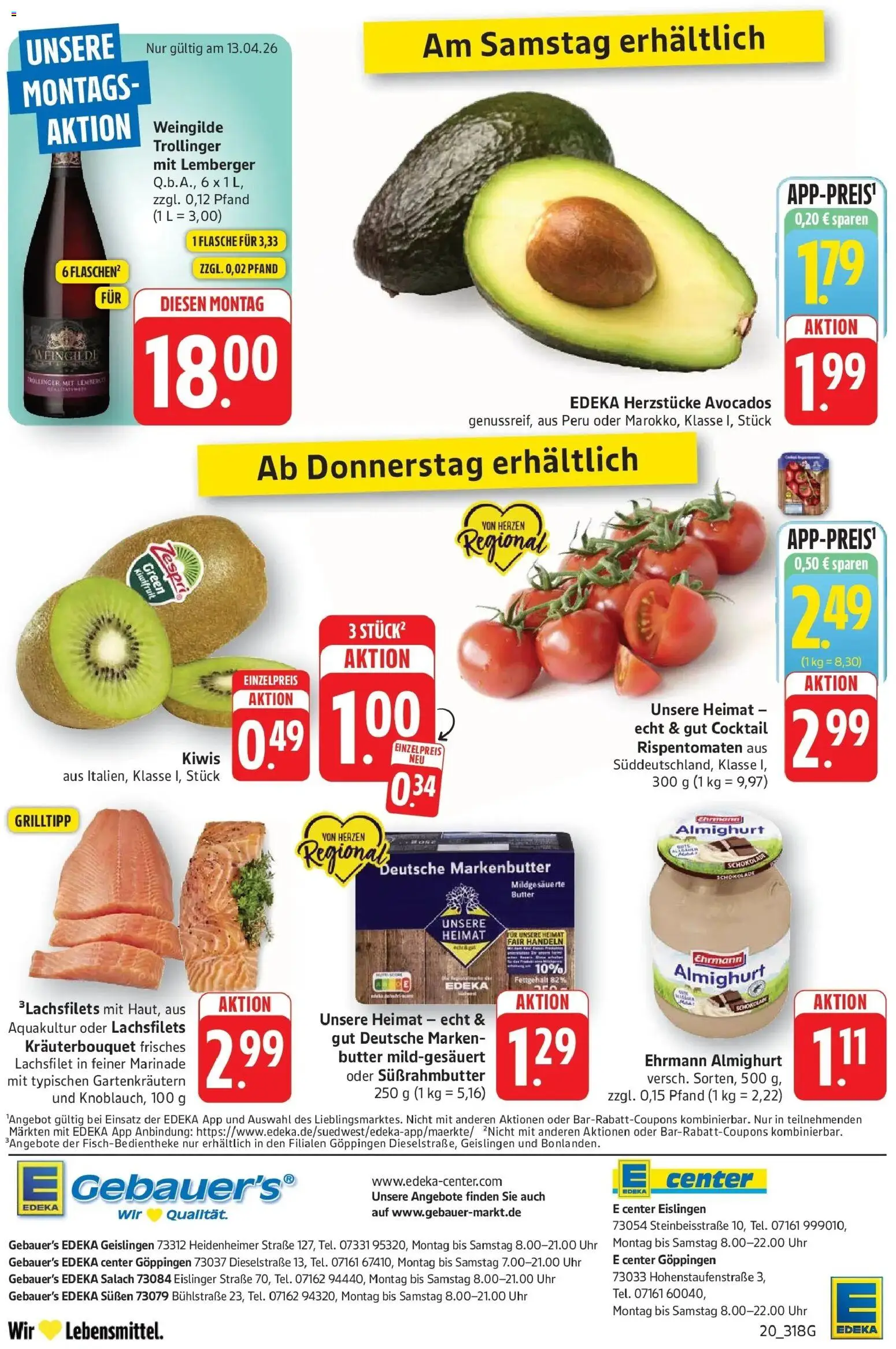 Edeka prospekt Göppingen	 – gültig ab 12.04.2026 | Seite: 20 | Produkte: Ehrmann almighurt, Butter, Kiwi, Uhr