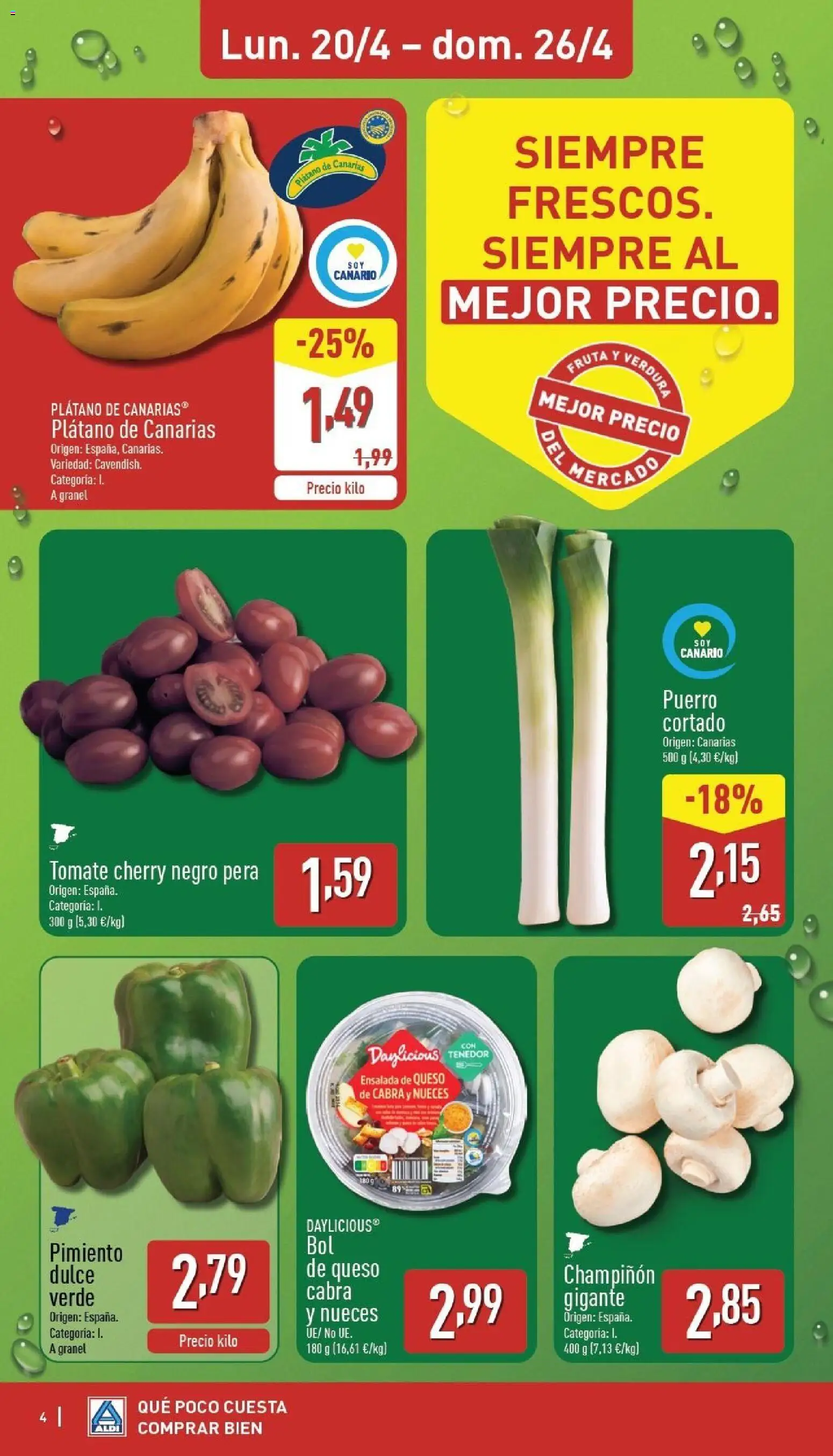 Aldi folleto Canarias │ válido desde el 20.04.2026 | Página: 4 | Productos: Queso, Κάδος απορρυμάτων, Ensalada