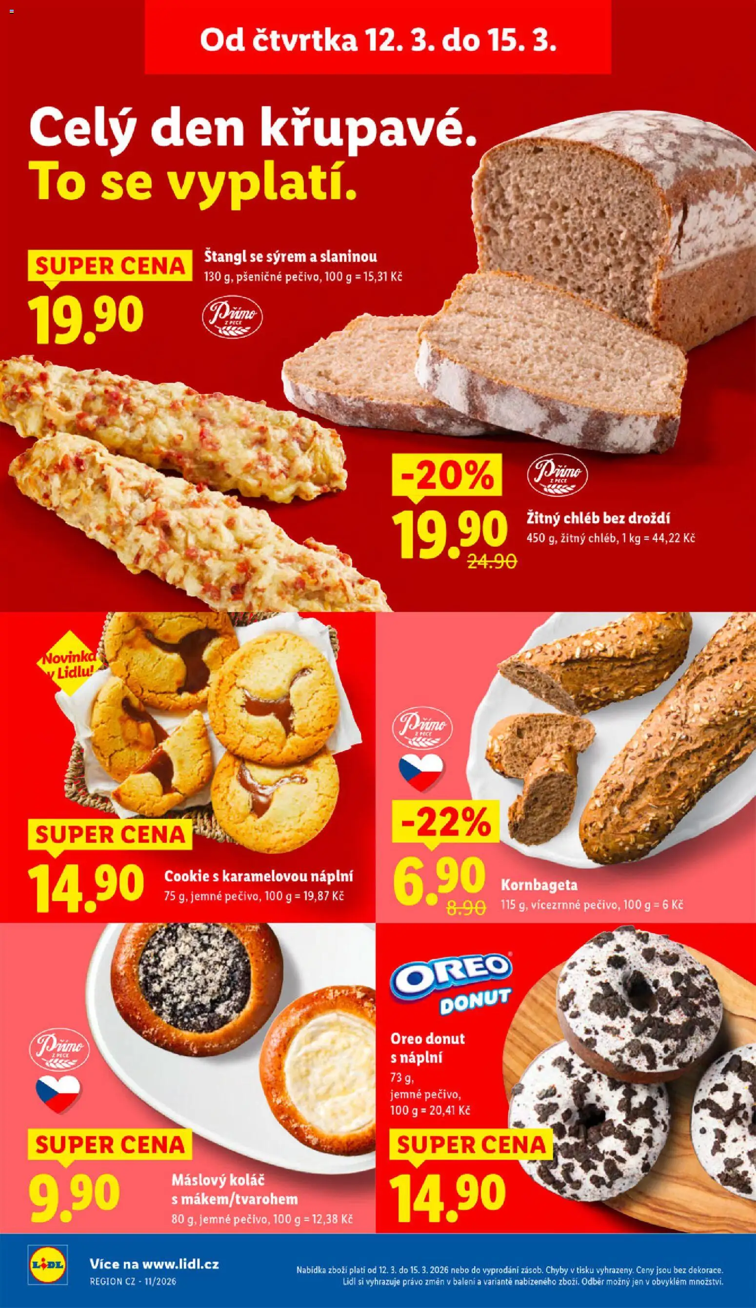 Lidl leták od 12.03.2026 | Strana: 14 | Produkty: Chléb, Kornbageta, Oreo, Droždí