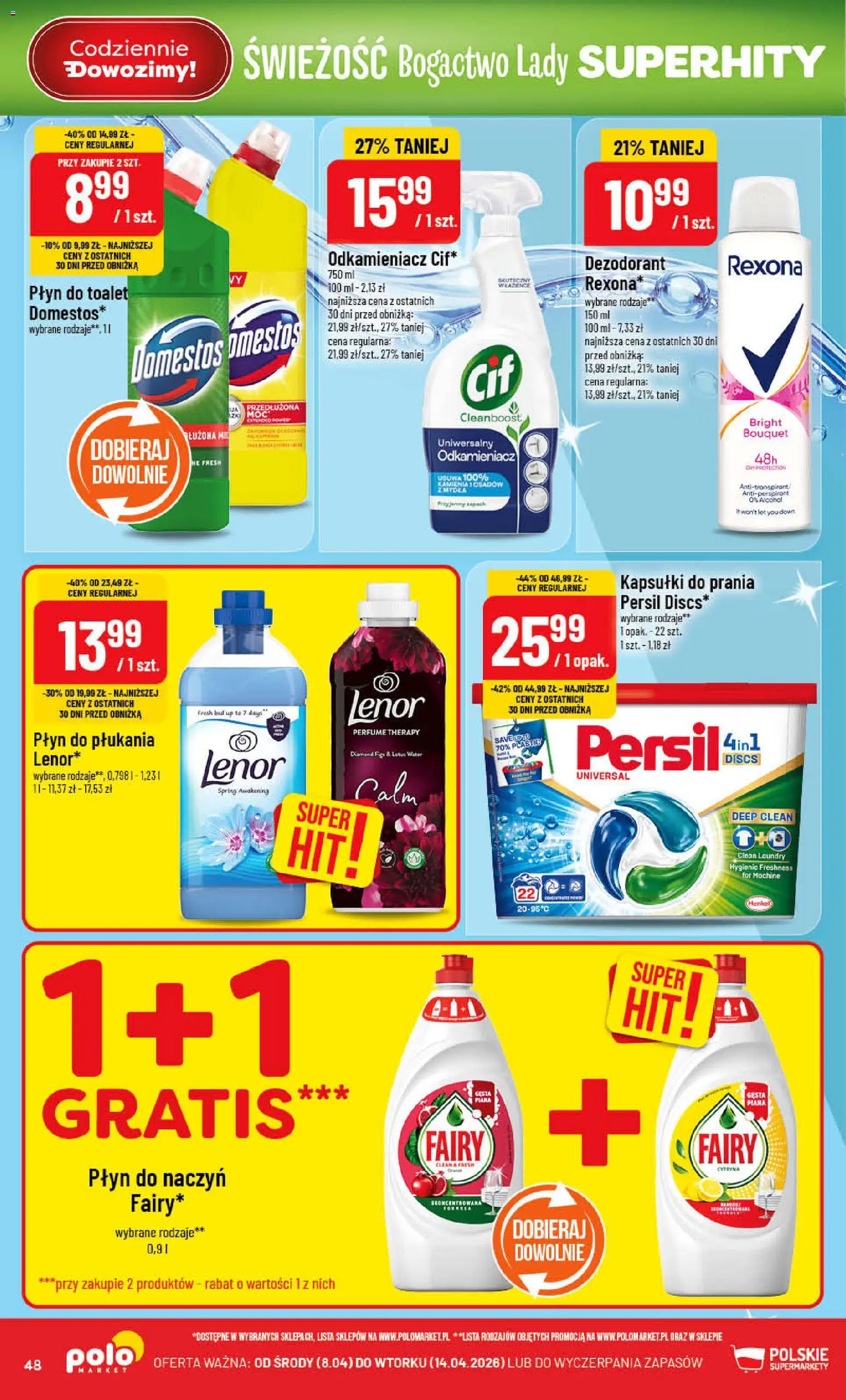 POLOmarket gazetka od 08.04.2026 | Strona: 48 | Produkty: Persil, Domestos, Kapsułki do prania, Dezodorant