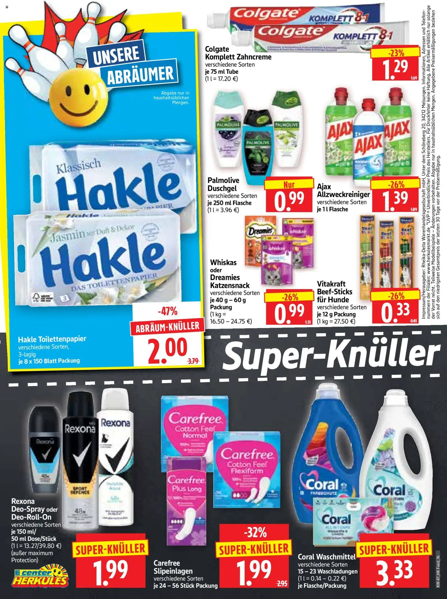 HERKULES Prospekt 	 – gültig ab 17.11.2025 | Seite: 16 | Produkte: Coral waschmittel, Duft, Waschmittel, Whiskas