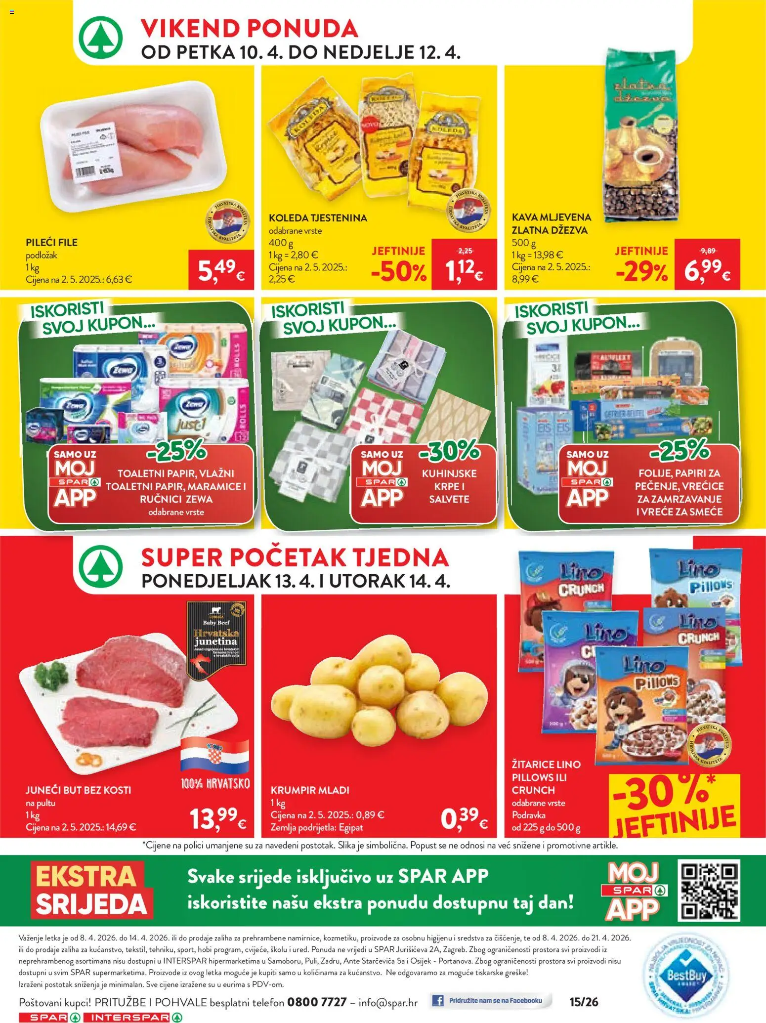 Spar katalog | vrijedi od 08.04.2026 | Stranica: 32 | Proizvodi: Lino Pillows, Pileći file, Junetina, Vrećice za zamrzavanje