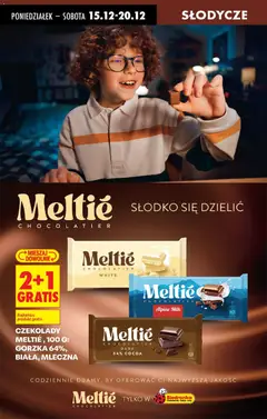 Pogląd oferty "CZEKOLADY MELTIÉ, 100 G: GORZKA 64%, BIAŁA, MLECZNA, Chocolates Meltié, 100 g: dark 64%, white, milk" - ważna od 15.12.2025 | Strona: 79