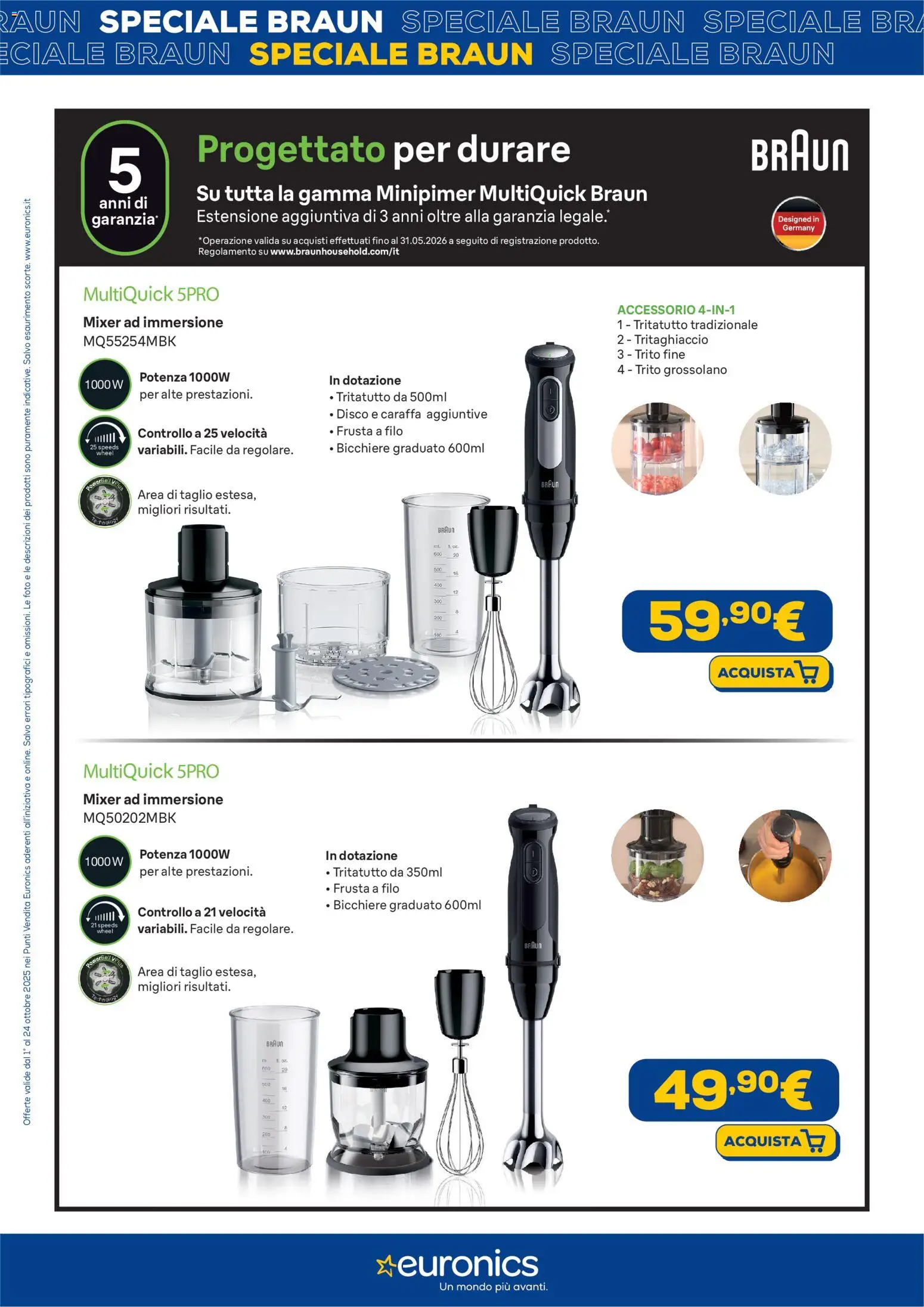 Volantino Euronics del 01.10.2025 | Pagina: 5 | Prodotti: Caraffa, Tritatutto, Disco, Mixer