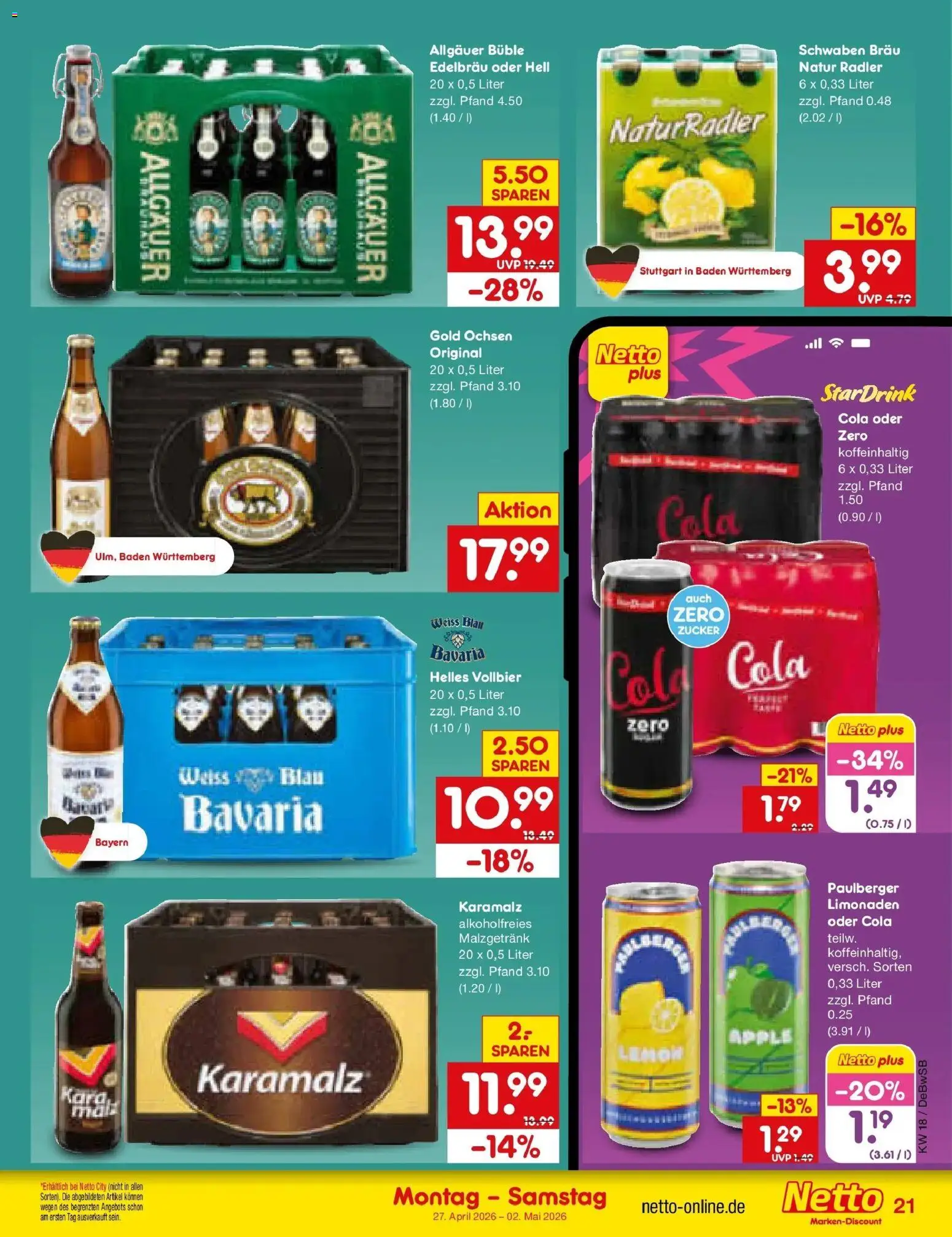 Netto Marken-Discount Prospekt Waiblingen-Bittenfeld	 – gültig ab 27.04.2026 | Seite: 25 | Produkte: Cola, Apple, Radler, Zucker