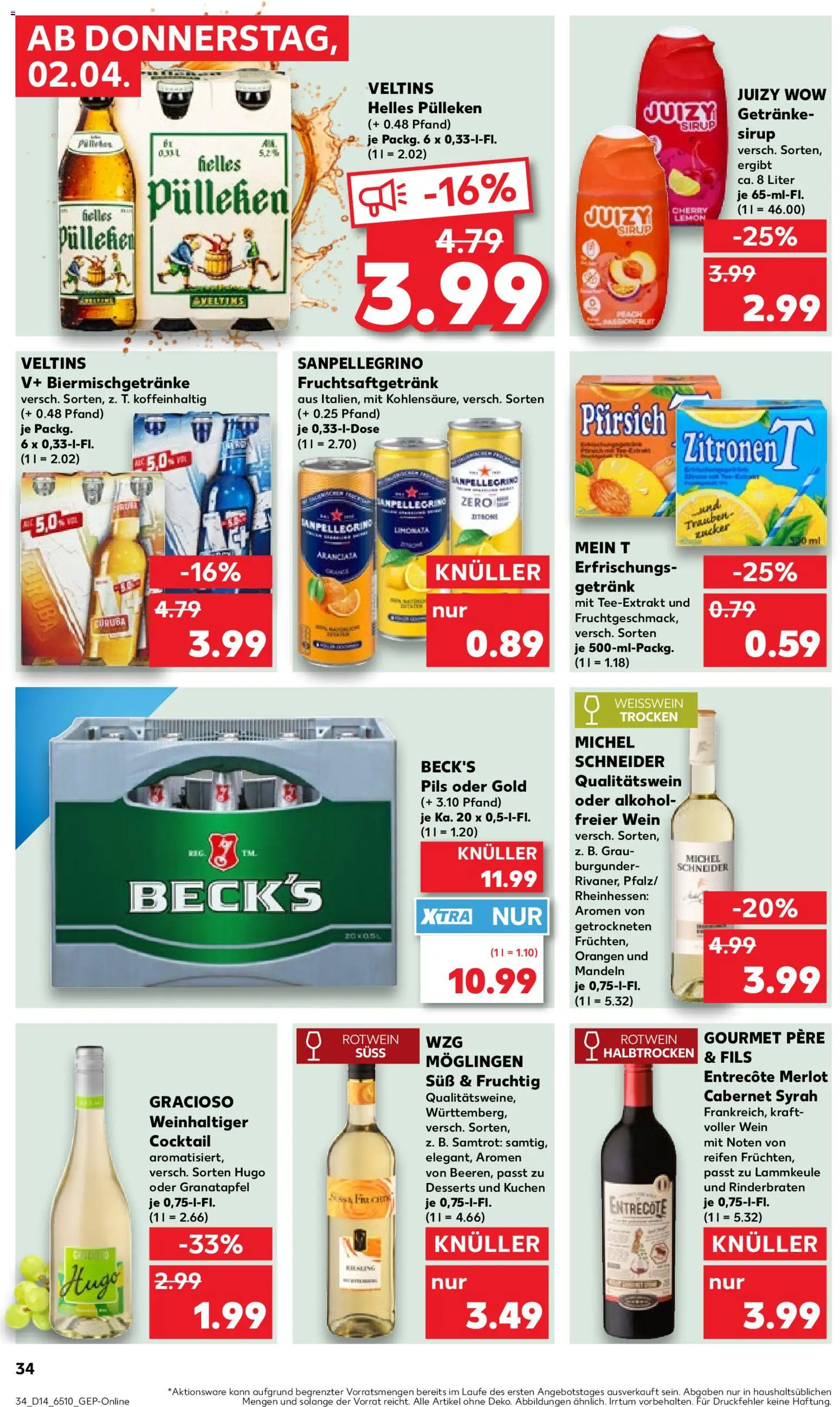 Kaufland Prospekt Köln	 – gültig ab 02.04.2026 | Seite: 34 | Produkte: Helles pulleken, Granatapfel, Pfirsich, Wein