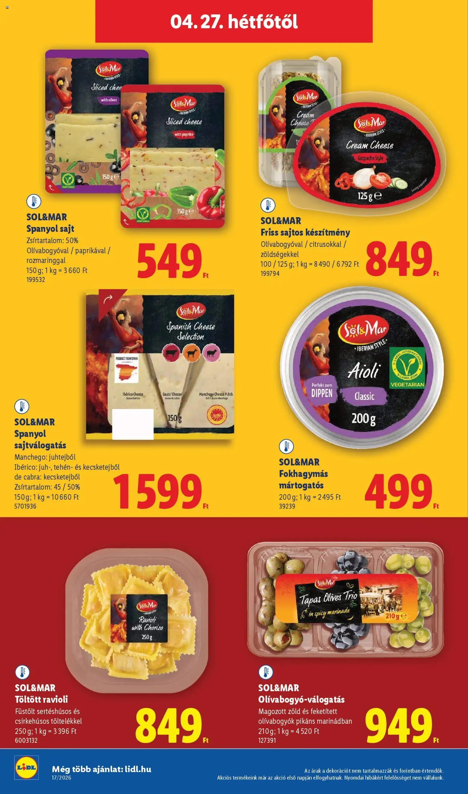 Lidl akciós ujság - amely érvényes a következő dátumtól: 23.04.2026 | Oldal: 62 | Termékek: Chorizo, Sajt