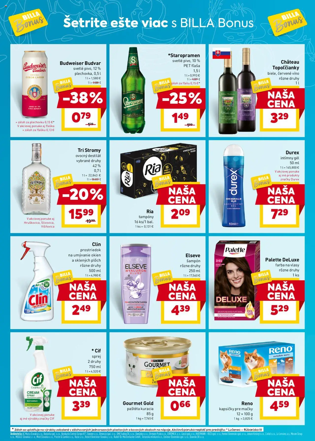 Billa Bonus │ platný od 23.07.2025 | Strana: 4 | Produkty: Víno, Budvar, Červené víno, Destilát
