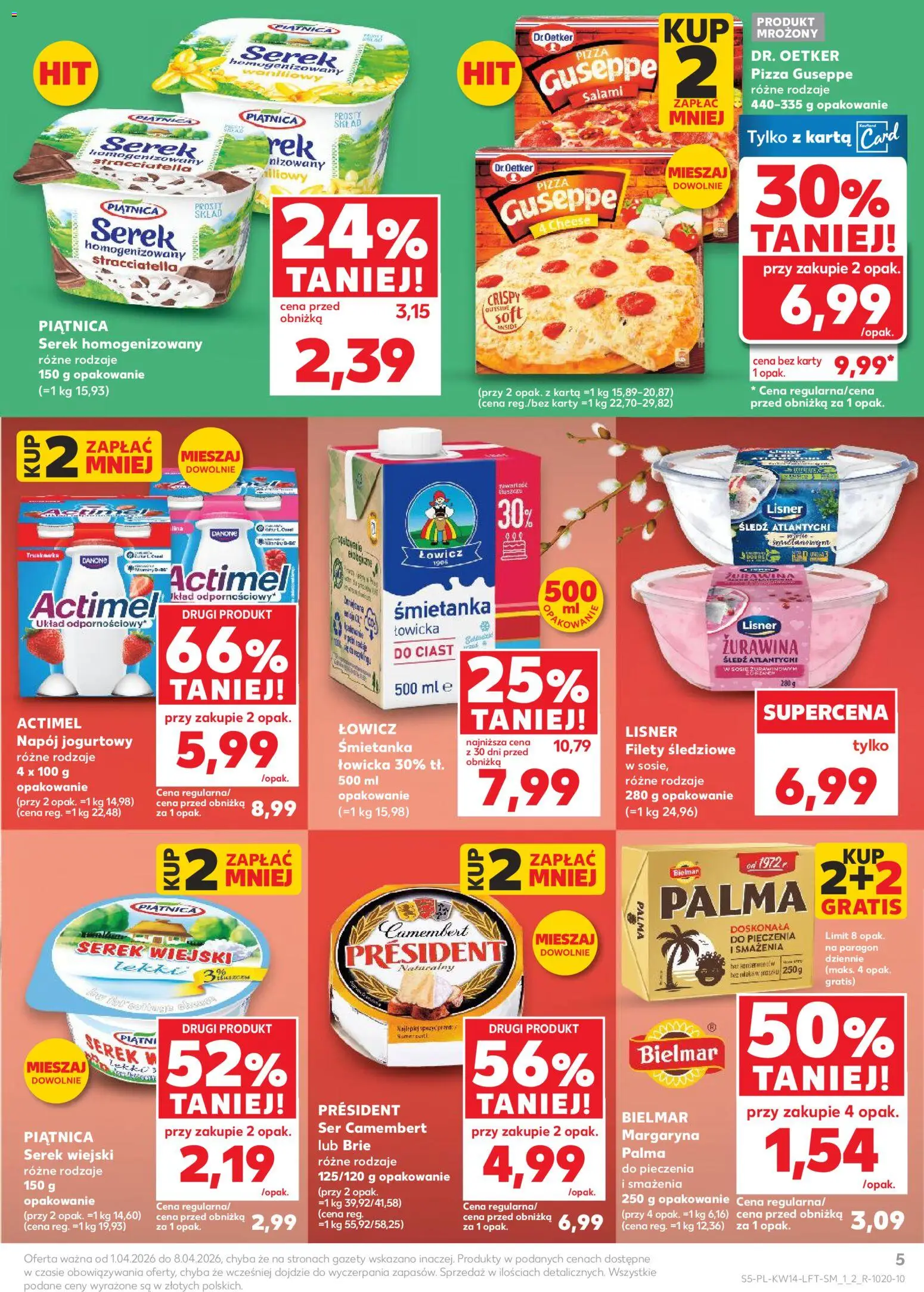 Kaufland gazetka od 01.04.2026 | Strona: 5 | Produkty: Śledź, Serek, Ser camembert, Salami