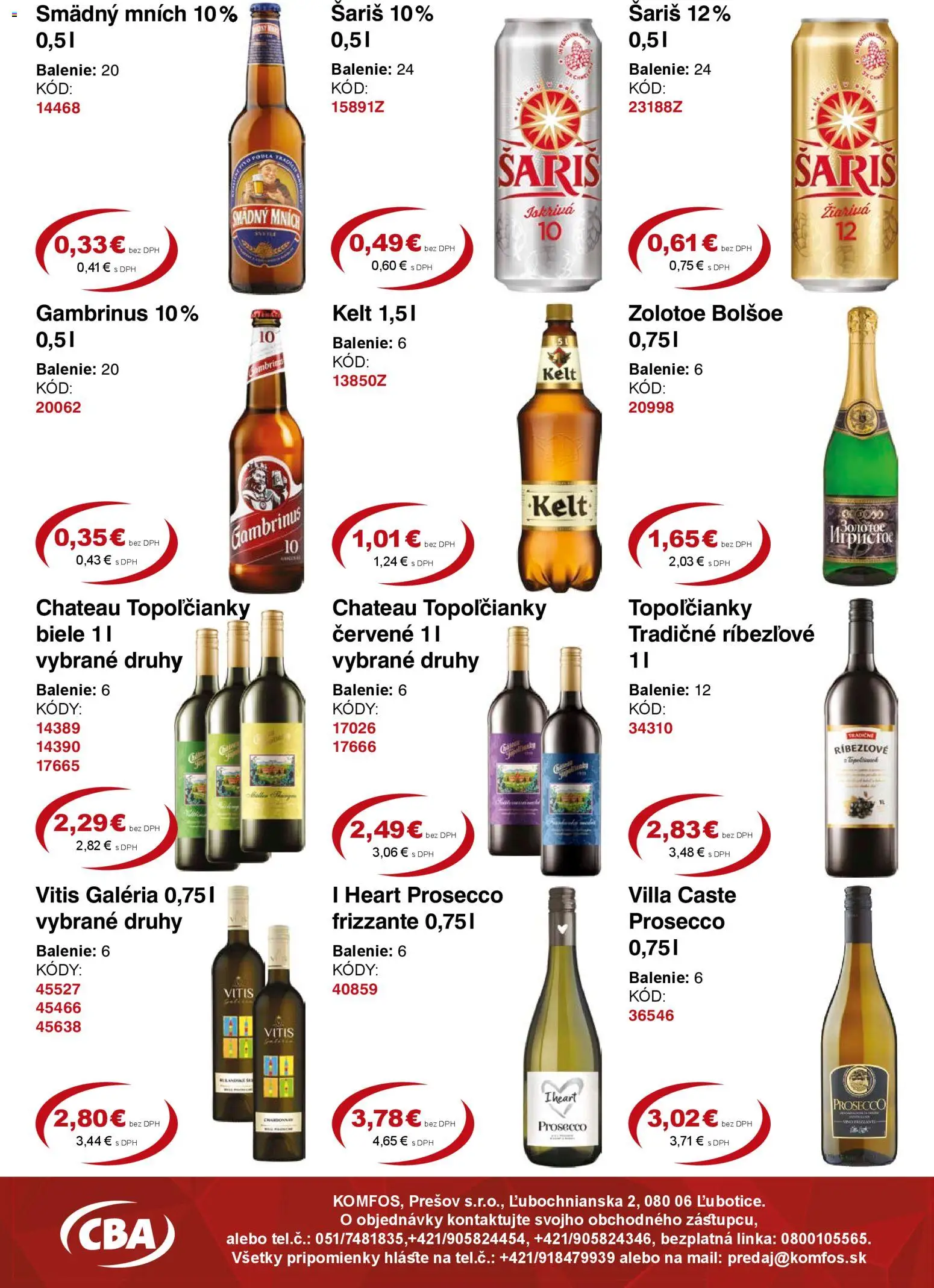 Nové CBA Komfos akcie – leták je platný od 20.02.2026 | Strana: 10 | Produkty: Prosecco, Šariš, Smädný Mních, Gambrinus