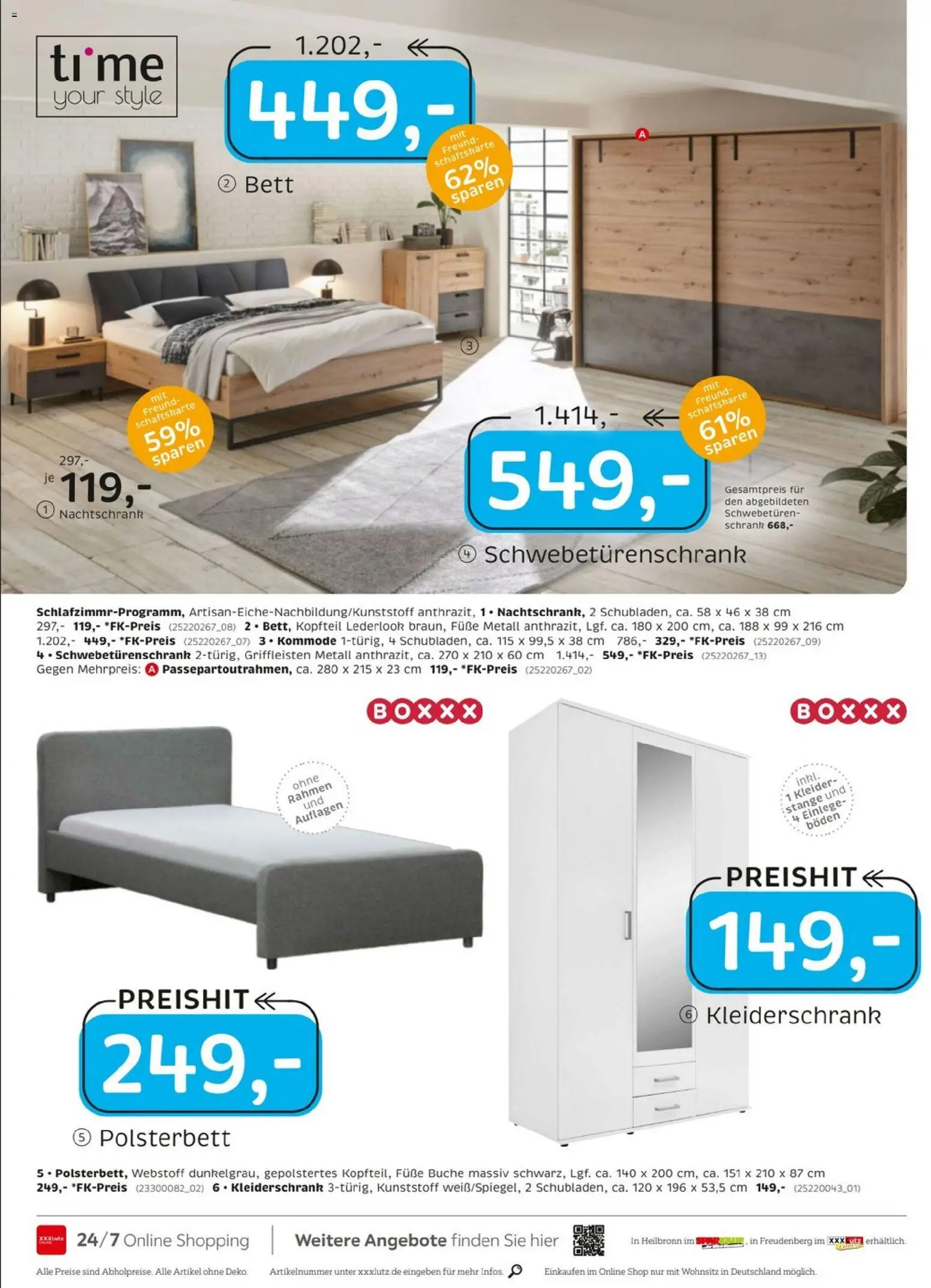 XXXLutz Nr. 1 beim Preis – gültig ab 04.04.2026 | Seite: 18 | Produkte: Bett, Kleiderschrank, Schwebetürenschrank, Polsterbett
