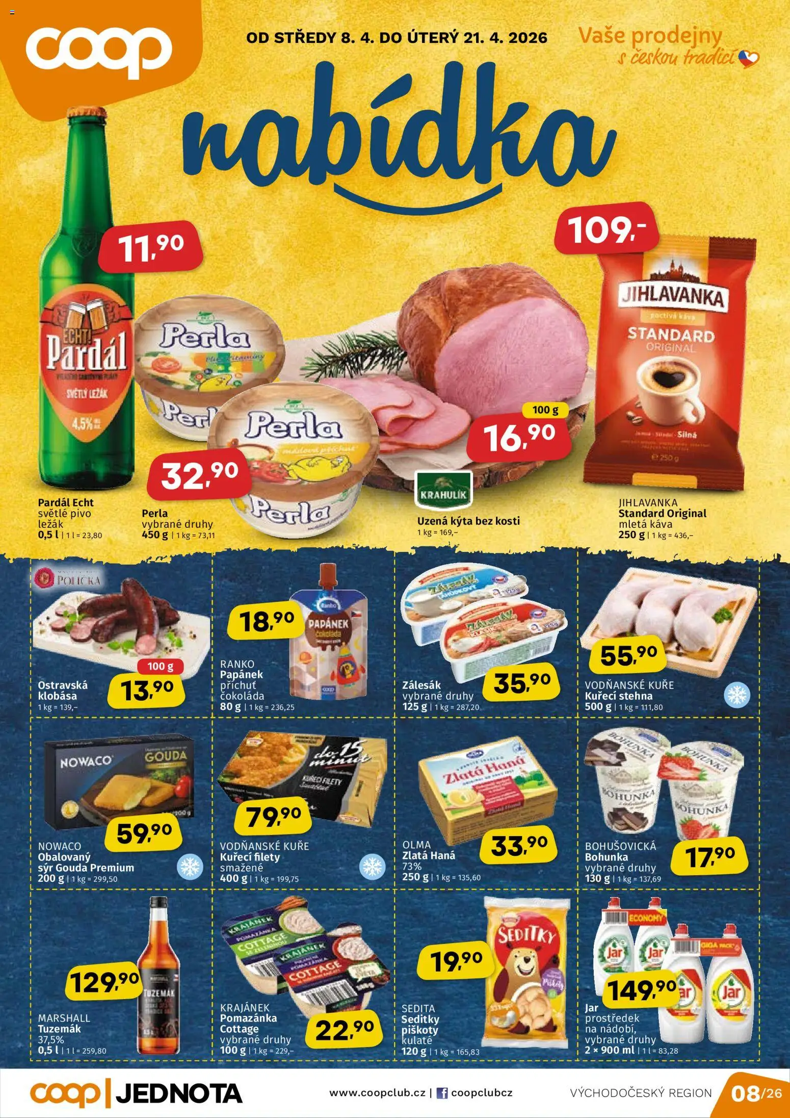 Coop leták - Východočeský region od 08.04.2026 | Strana: 1 | Produkty: Sýr, Tuzemák, Kýta, Kuřecí stehna