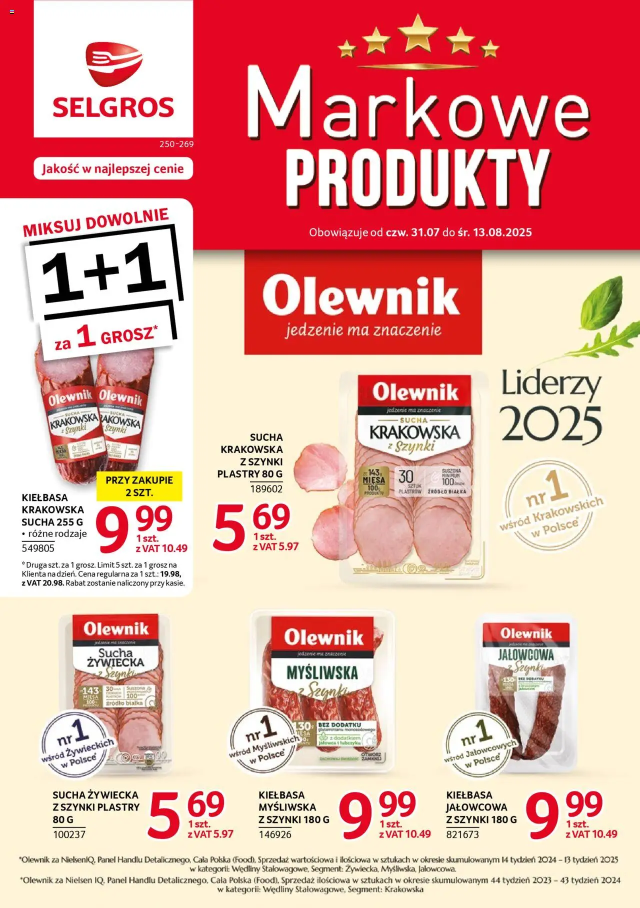 Selgros cash&carry Gazetka - Markowe produkty od 31.07.2025 | Strona: 1 | Produkty: Kiełbasa, Myśliwska, Wędliny