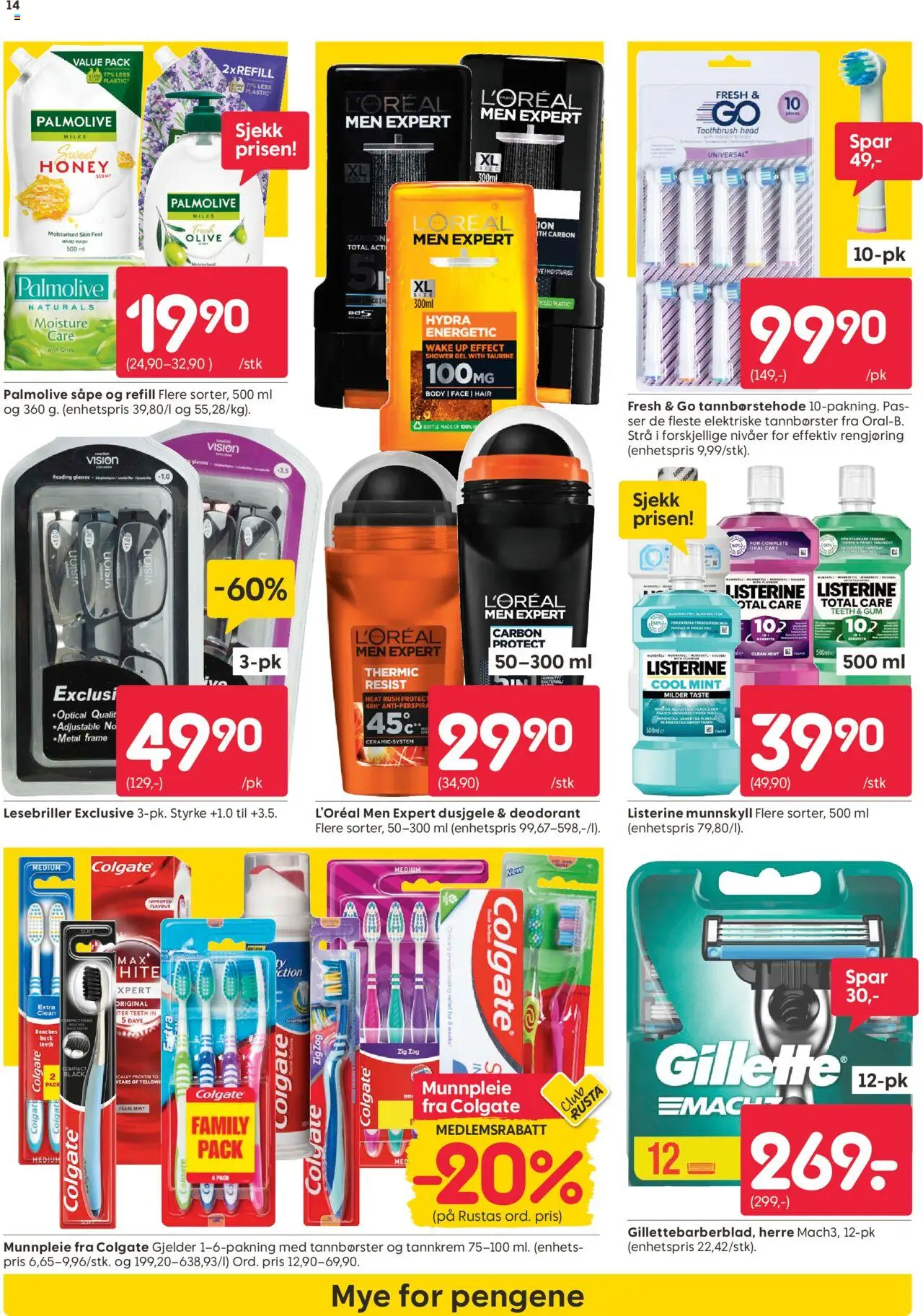  | Side: 14 | Produkter: Tannkrem, Munnskyll, Shower Gel, Table en plastique