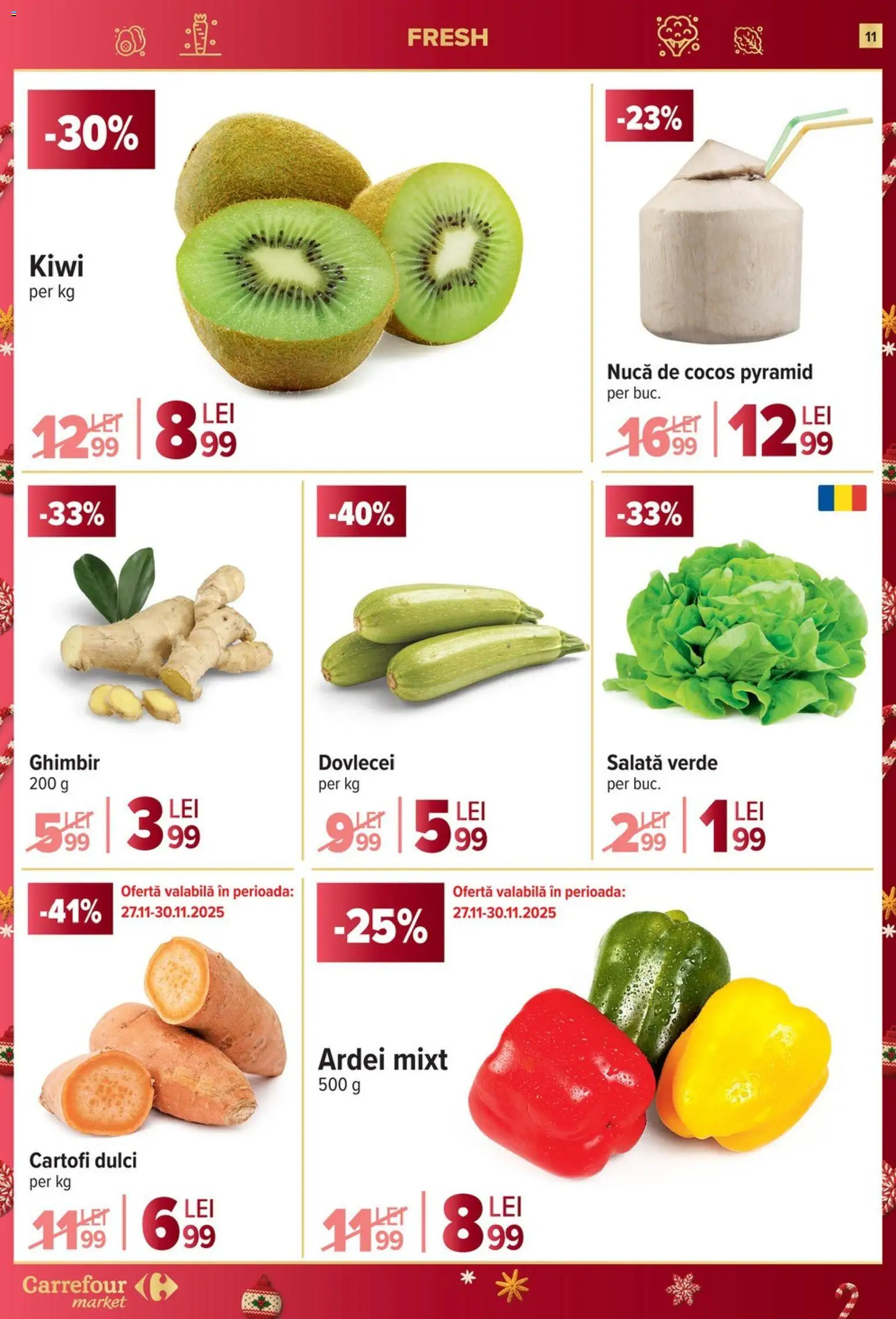 Noul catalog Carrefour – valabil de la 26.11.2025 | Pagină: 11 | Produse: Taneli organik hardal, Ardei, Kiwi, Salată