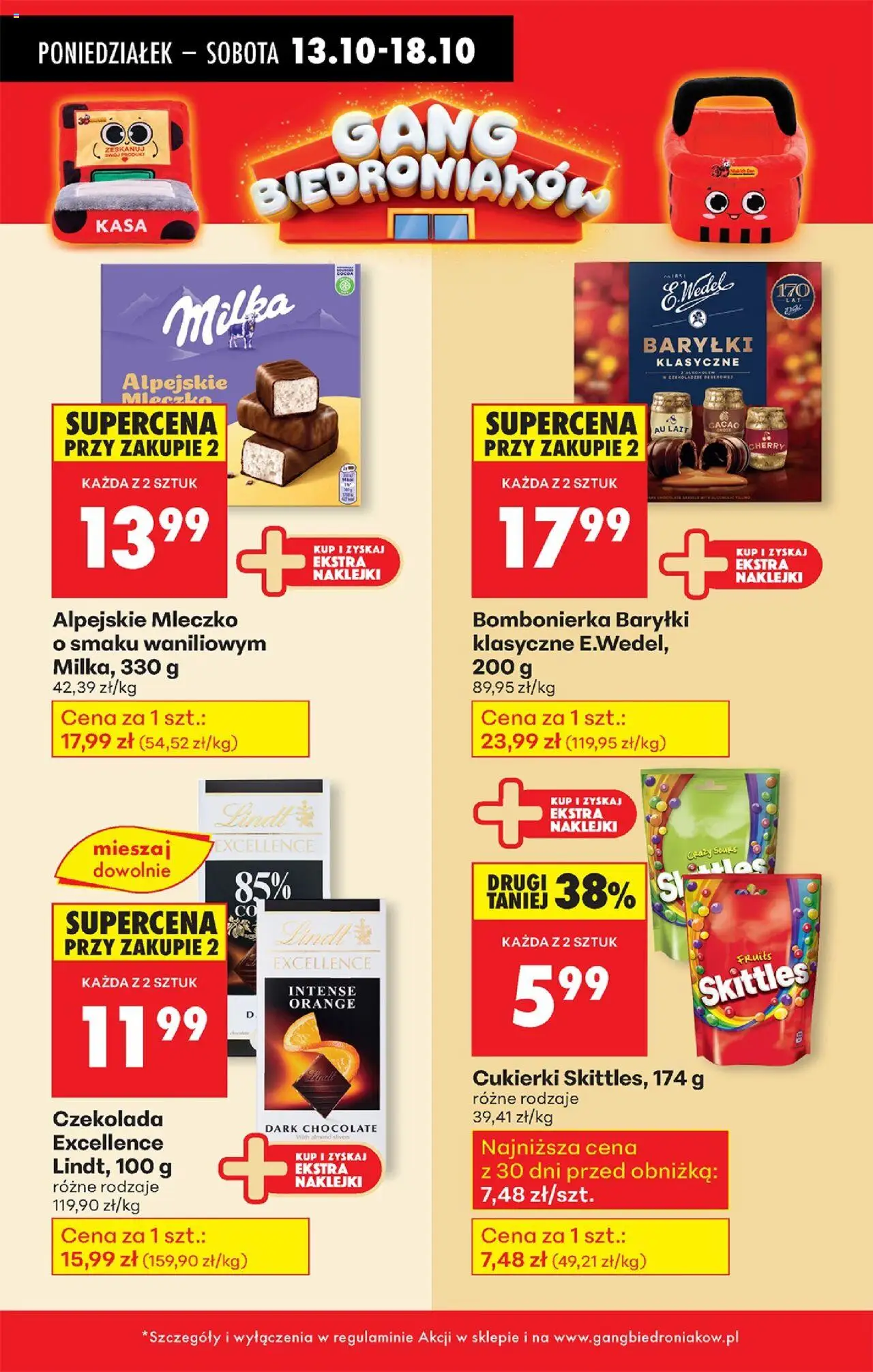 Biedronka gazetka od 13.10.2025 | Strona: 46 | Produkty: Bombonierka, Milka, Naklejki, Cukierki