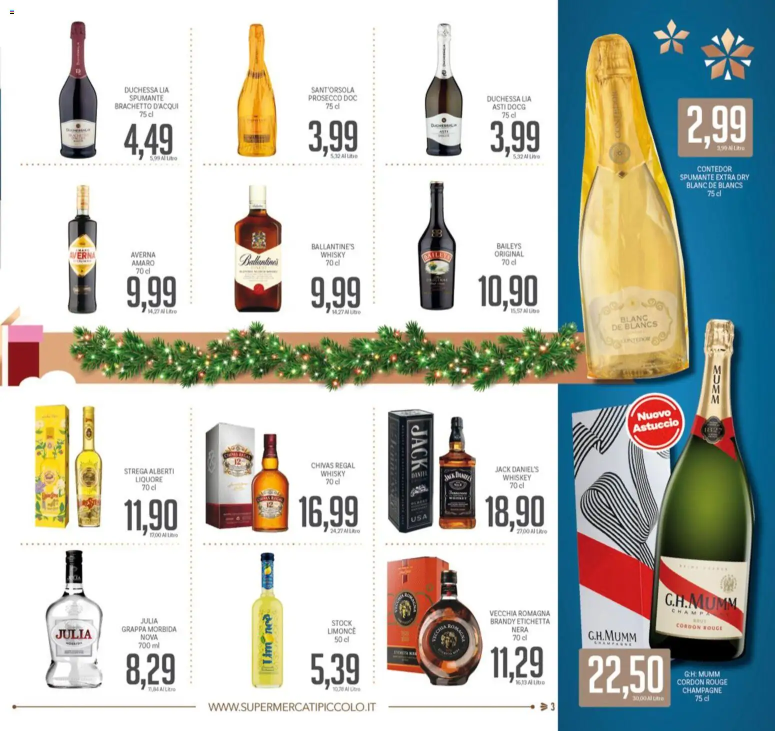 Volantino Piccolo del 08.12.2025 | Pagina: 3 | Prodotti: Prosecco, Whisky, Astuccio, Amaro