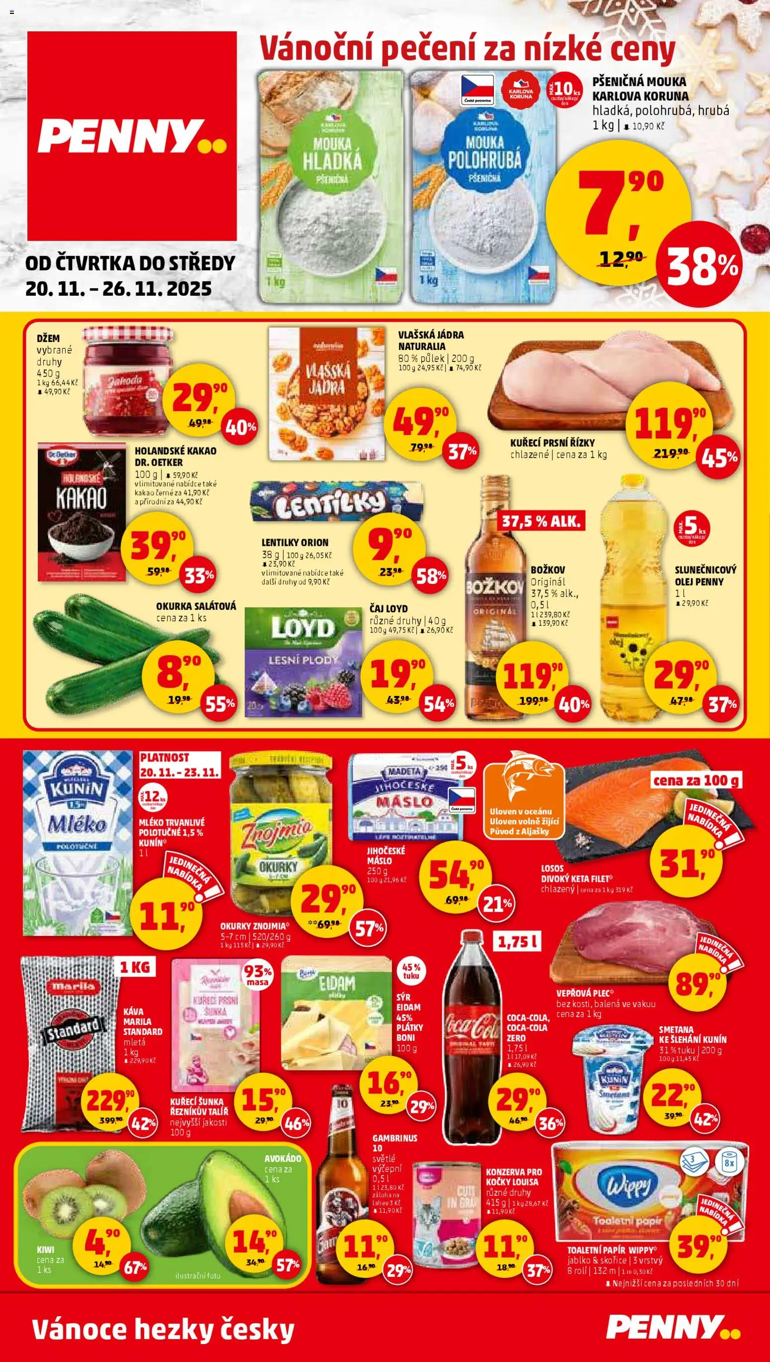 Penny Market leták - Čtvrtečník od 20.11.2025 | Strana: 1 | Produkty: Máslo, Lentilky Orion, Kuřecí prsní řízky chlazené, Kakao