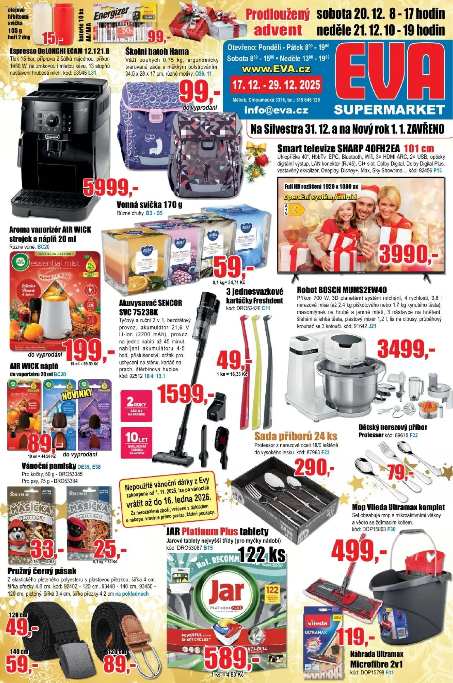 Eva supermarket leták od 17.12.2025 | Strana: 1 | Produkty: Smart televize, Jar platinum plus, Mop, Jar