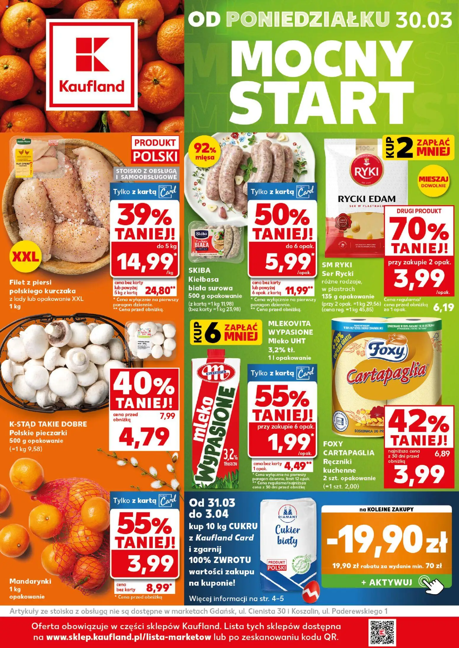 Kaufland Polsko leták - Mocny start od 30.03.2026 | Strana: 1 | Produkty: Mléko, Filet, Karty