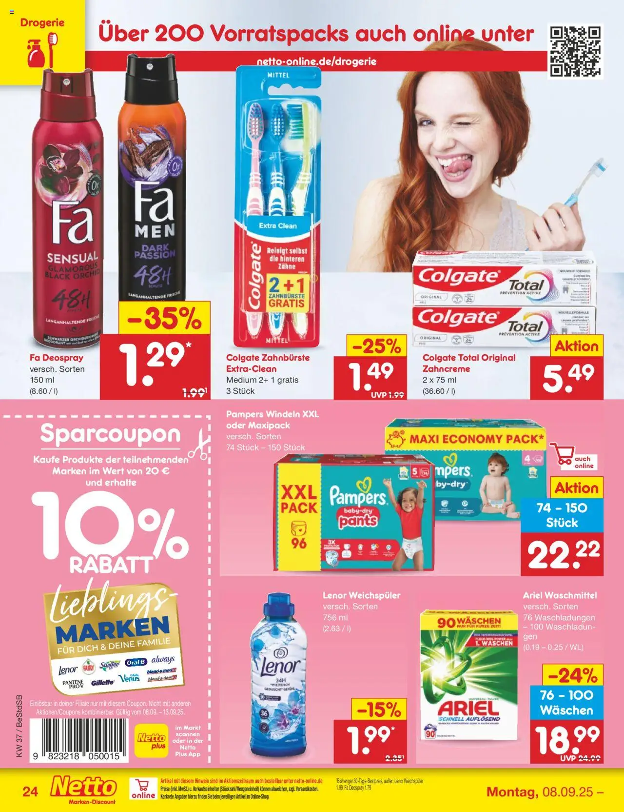 Netto Marken-Discount Prospekt 	 – gültig ab 08.09.2025 | Seite: 36 | Produkte: Pampers, Zahnbürste, Weichspüler, Deospray