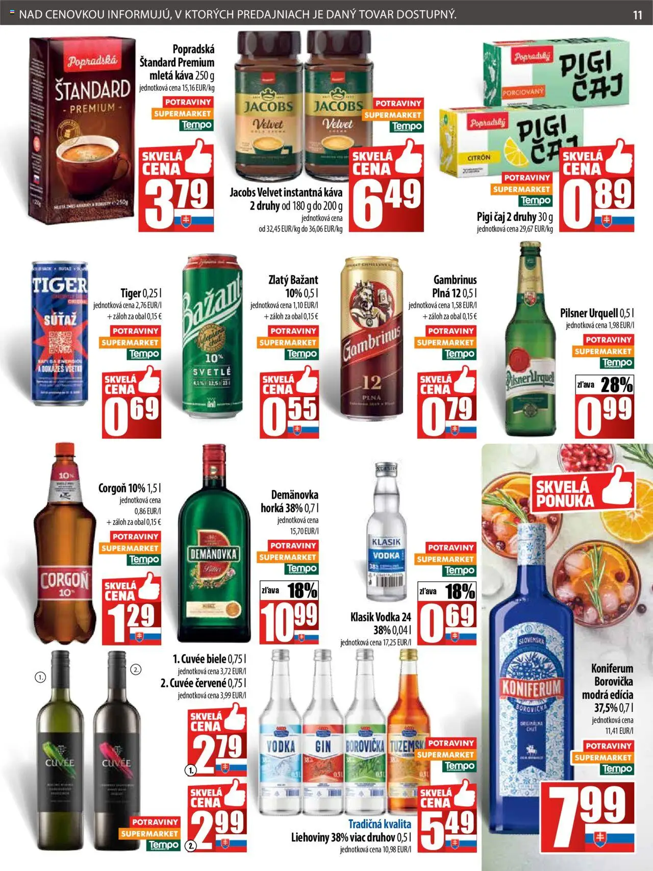 COOP Jednota leták │ platný od 24.07.2025 | Strana: 11 | Produkty: Pilsner Urquell, Čaj, Borovička, Vodka