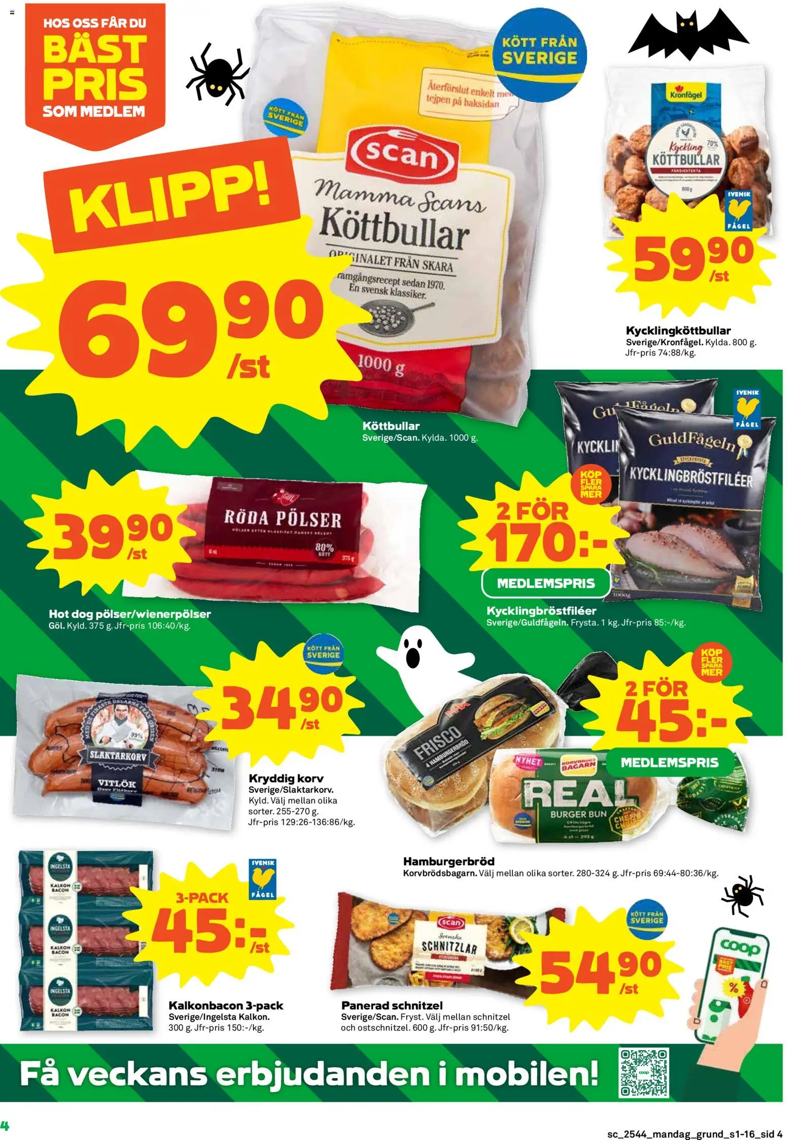 Stora Coop reklamblad aktuell från 27.10.2025 | Sida: 4 | Produkter: Köttbullar, Hamburgerbröd, Vitlök, Kalkon