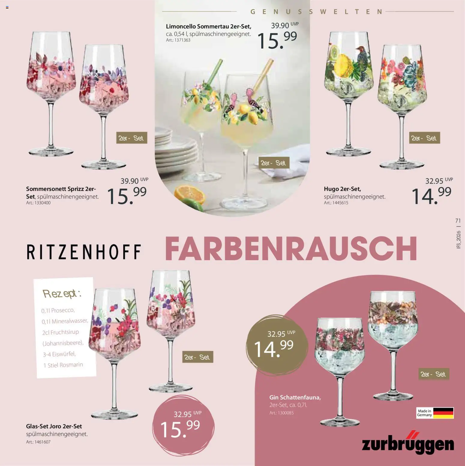 Zurbrüggen Frühlings-Boten – gültig ab 14.04.2026 | Seite: 69 | Produkte: Prosecco, Limoncello, Gin, Hugo