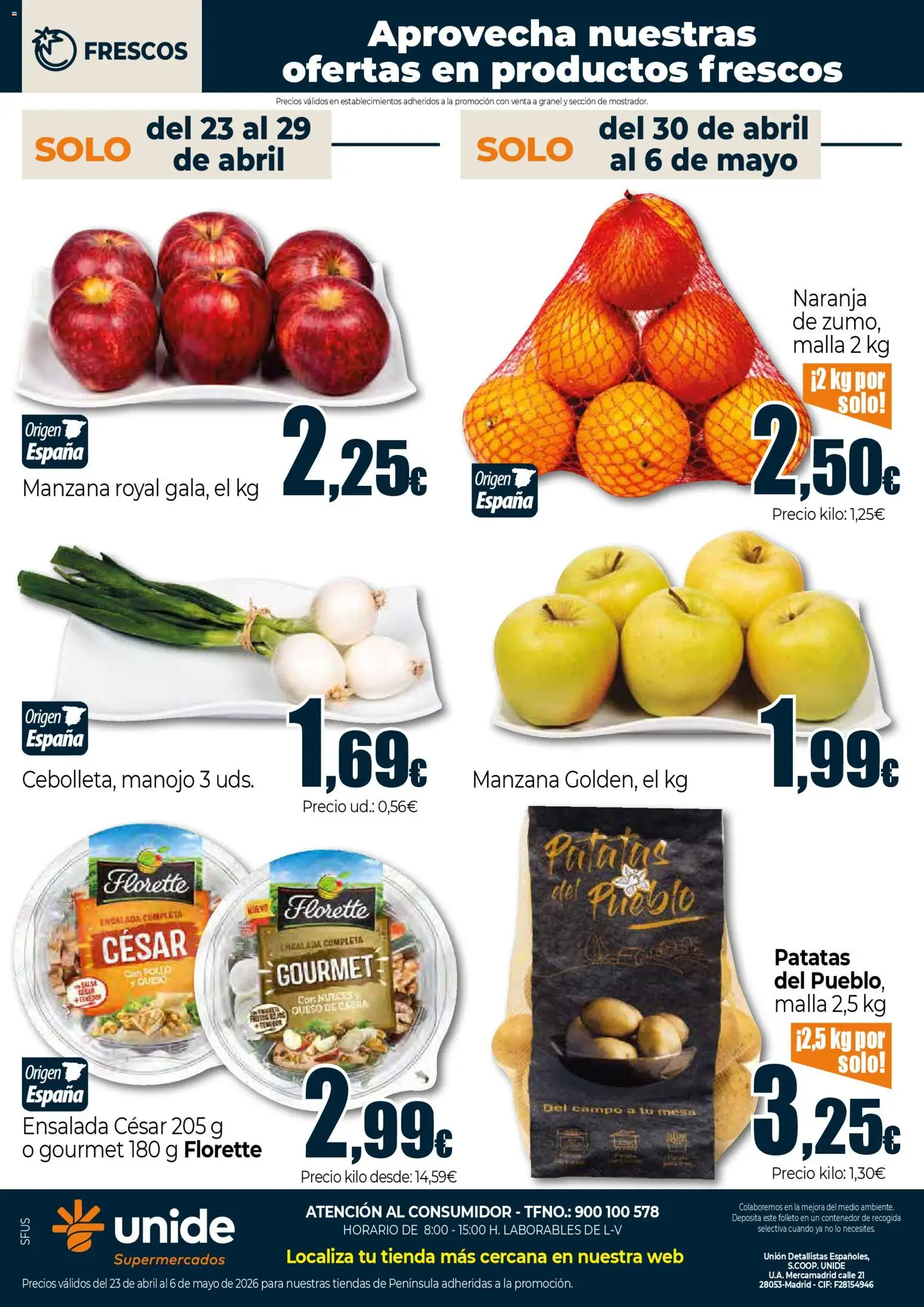 Unide - Supermercados │ válido desde el 23.04.2026 | Página: 8 | Productos: Queso, Manzana, Ensalada, Mesa