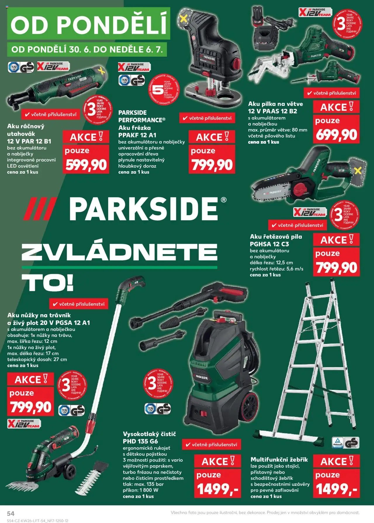 Kaufland leták od 25.06.2025 | Strana: 54 | Produkty: Žebřík, Vysokotlaký čistič, Pila, Aku nůžky