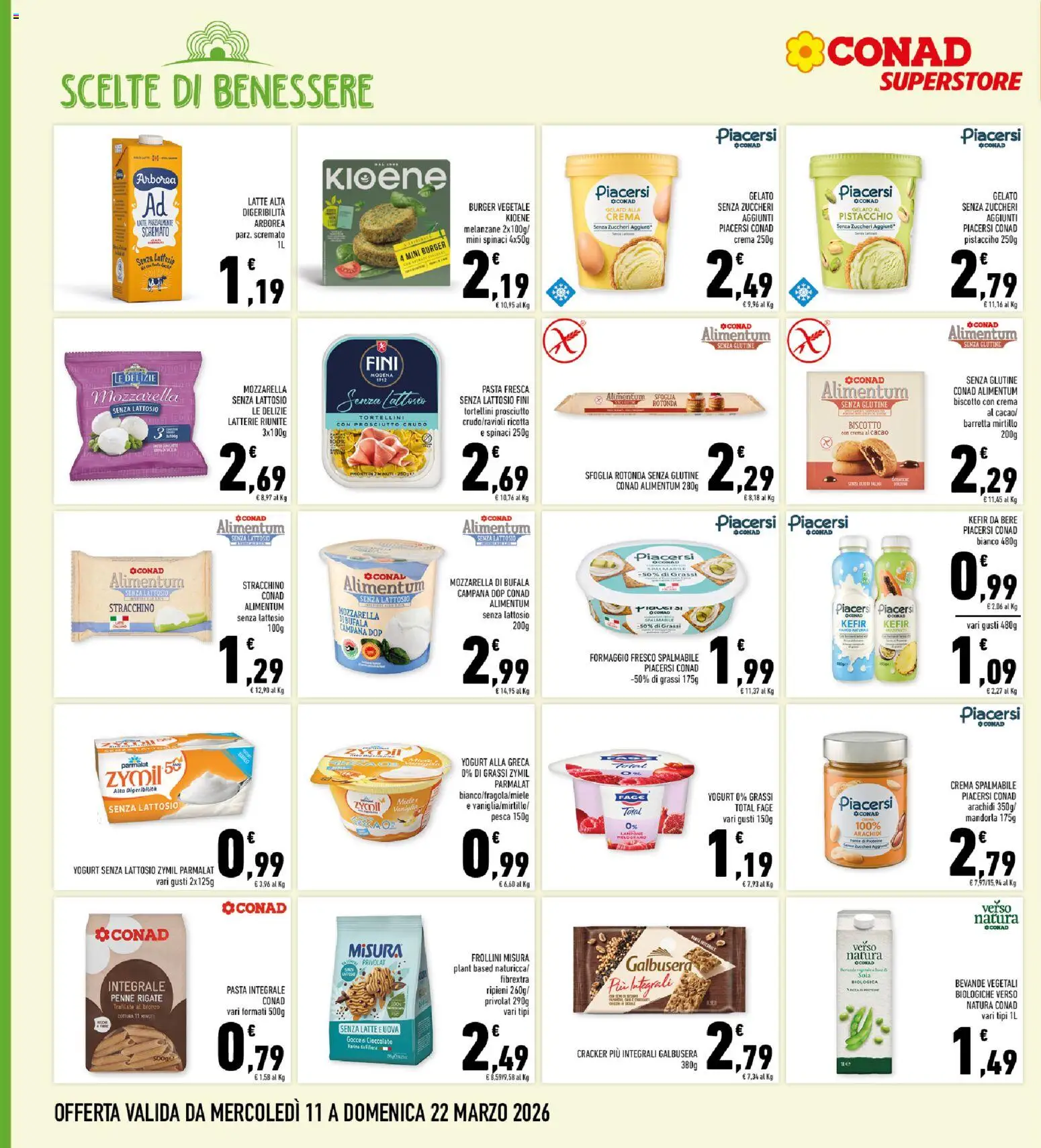 Volantino Conad del 11.03.2026 | Pagina: 18 | Prodotti: Mozzarella senza lattosio, Mozzarella, Pasta, Crackers