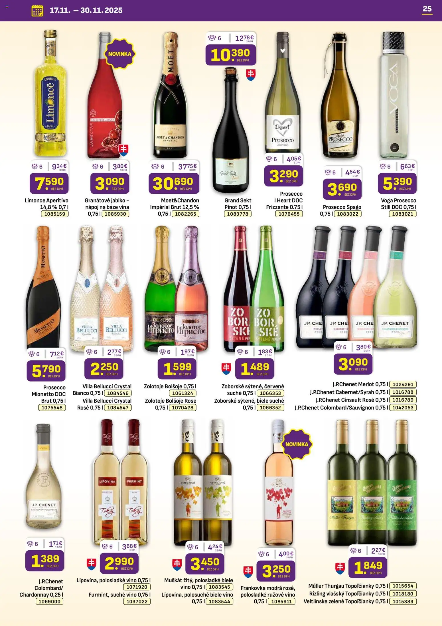 Nové Libex akcie – leták je platný od 17.11.2025 | Strana: 25 | Produkty: Biele víno, Víno, Prosecco, Rúžové víno